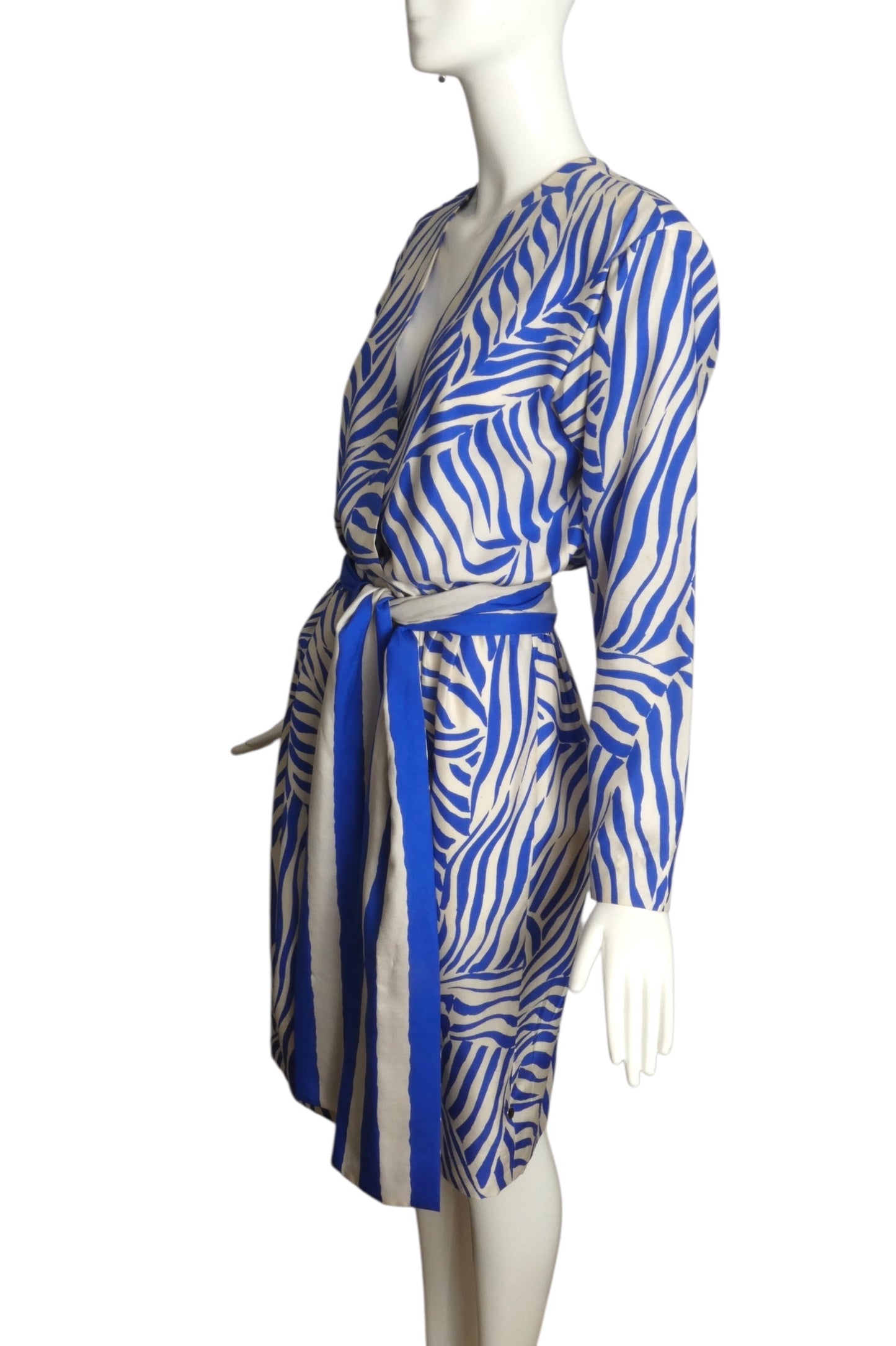 YVES SAINT LAURENT- 1989 Print Silk Wrap Dress, Size 10