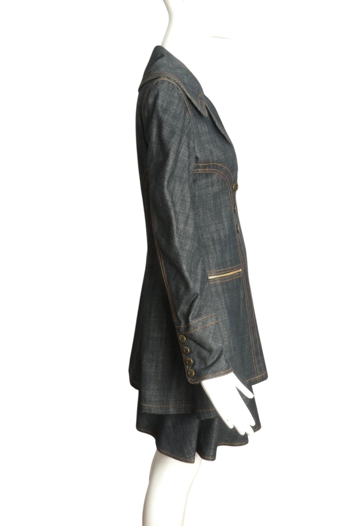 ALAIA- 1990s Blue Denim Skirt Ensemble, Size Small