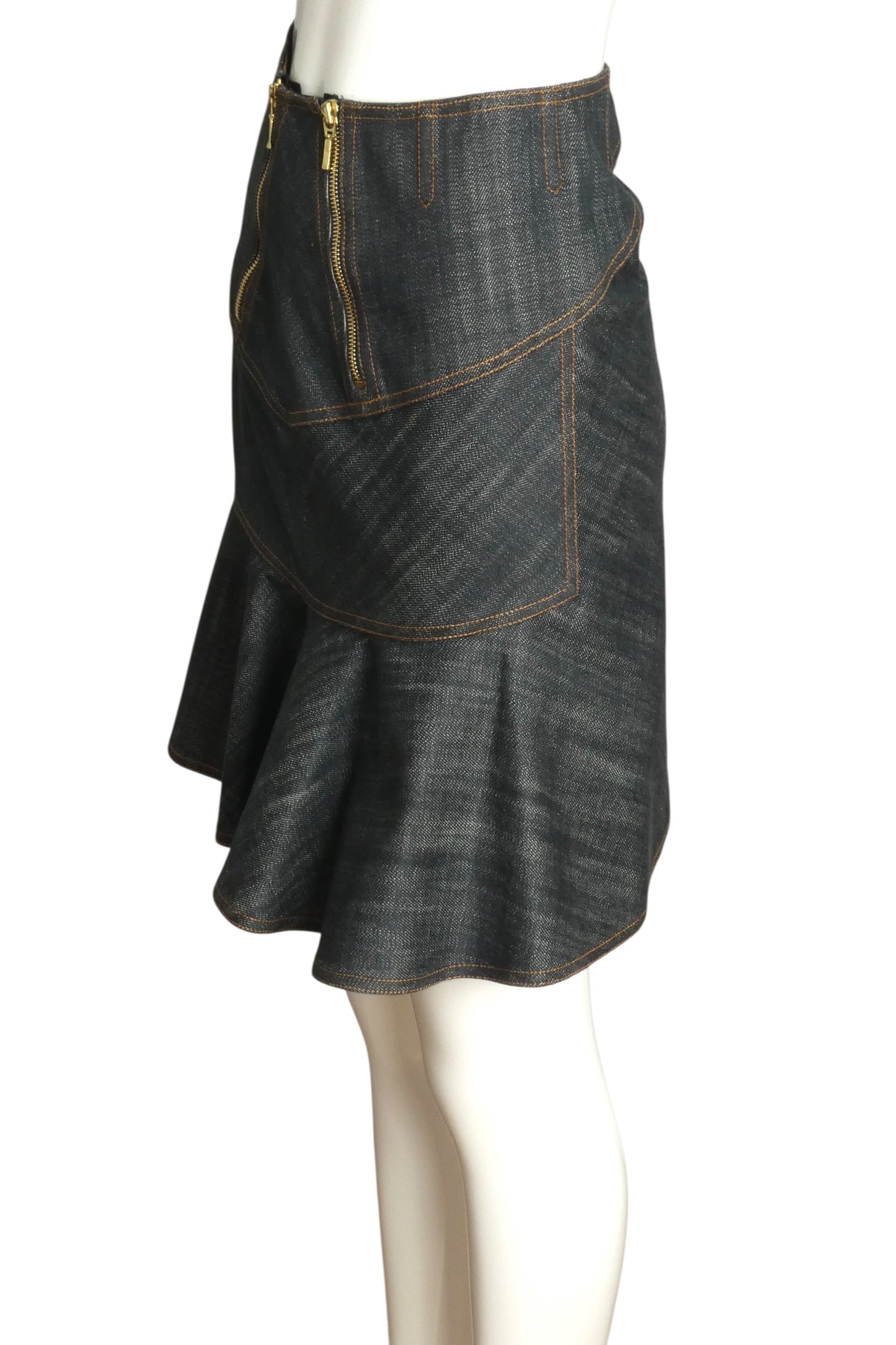 ALAIA- 1990s Blue Denim Skirt Ensemble, Size Small
