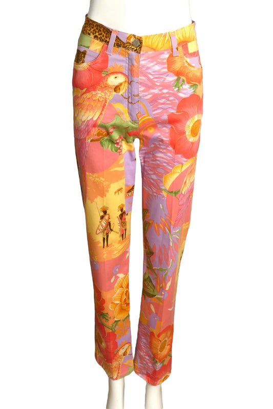 SALVATORE FERRAGAMO- 1990s Floral Print Twill Pants, Size 6