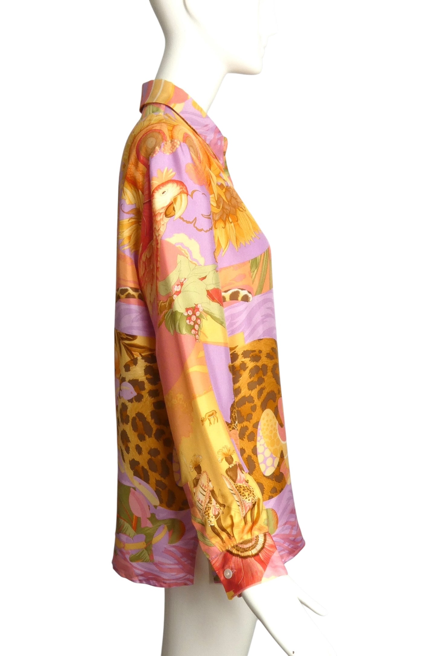 SALVATORE FERRAGAMO- 1990s Silk Tropical Print Blouse, Size 8