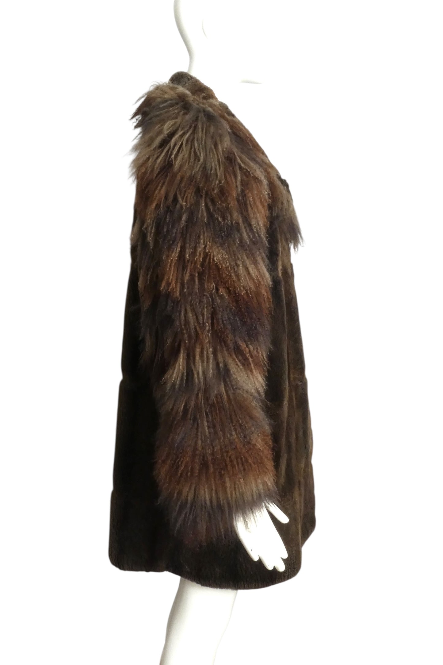 FENDI- 1984 Brown Curly Lamb Fur Coat, Size Large