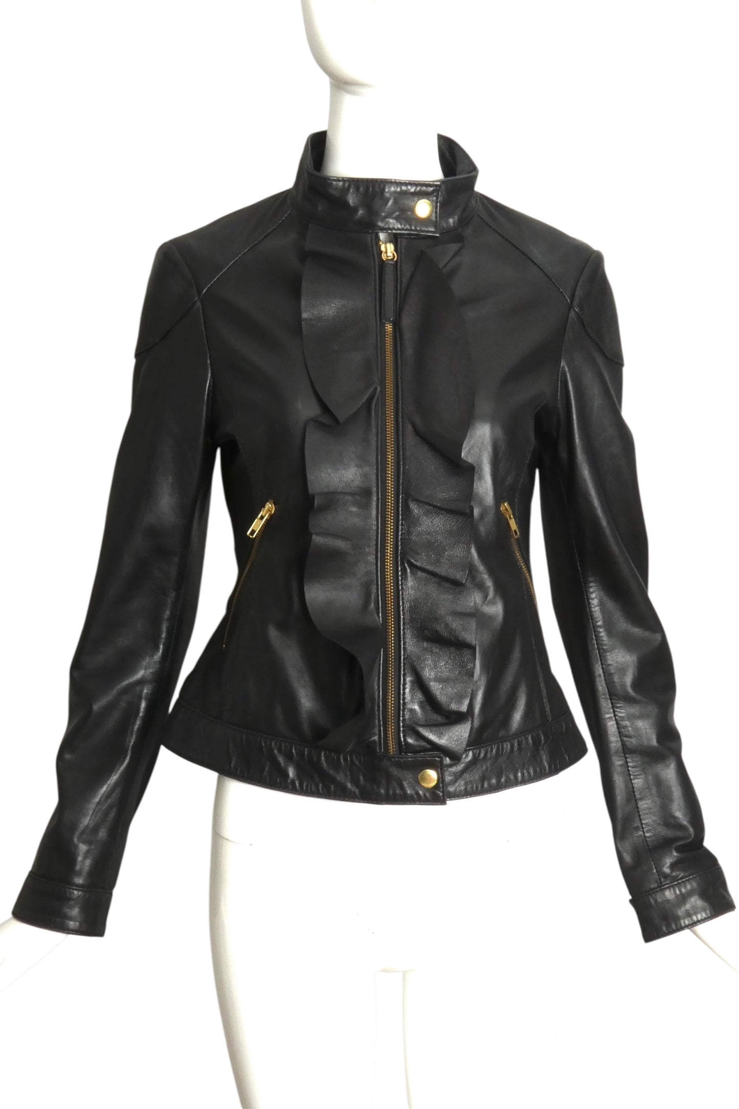 CHEAP & CHIC MOSCHINO- NWT Black Ruffle Leather Jacket, Size 6