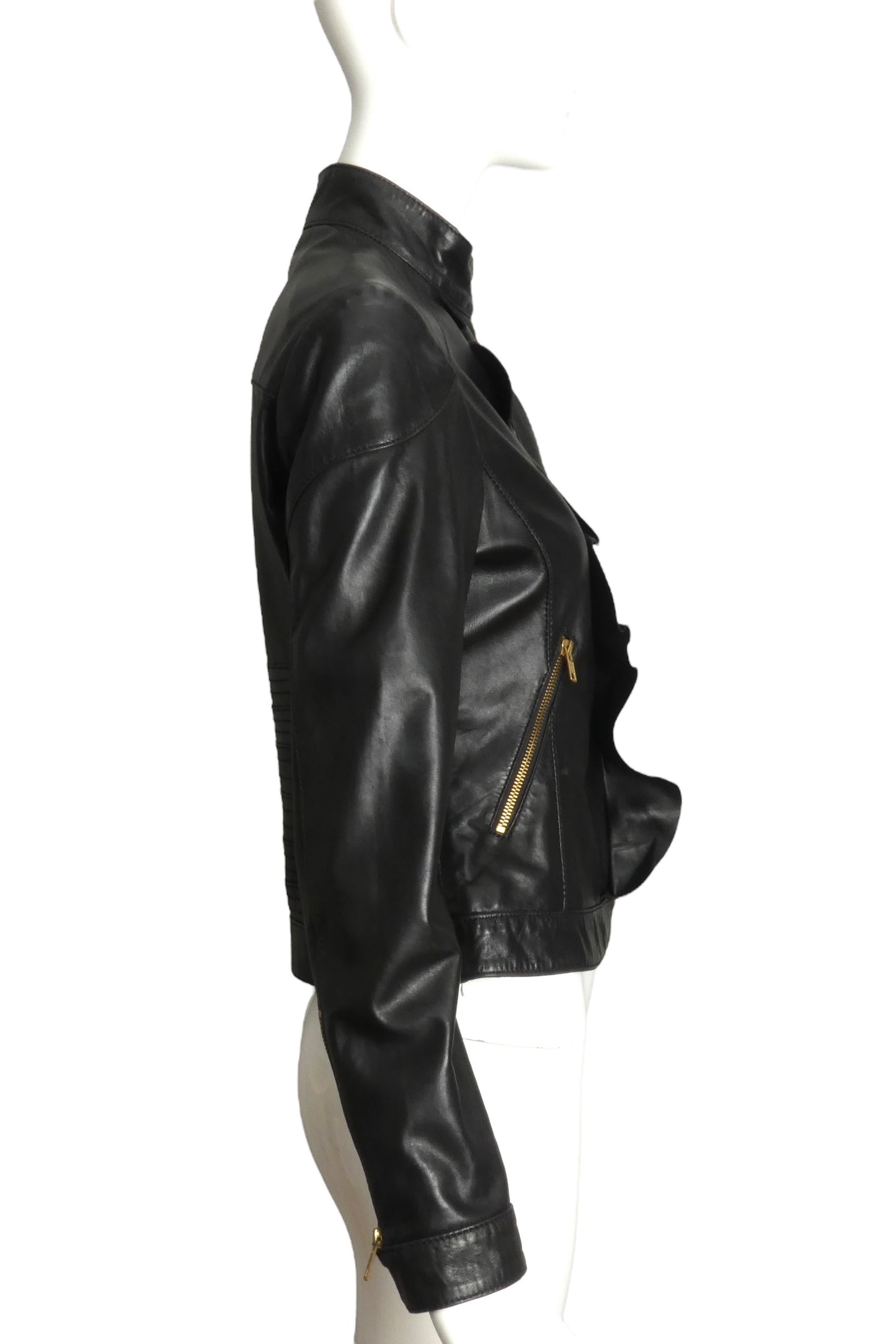 CHEAP & CHIC MOSCHINO- NWT Black Ruffle Leather Jacket, Size 6