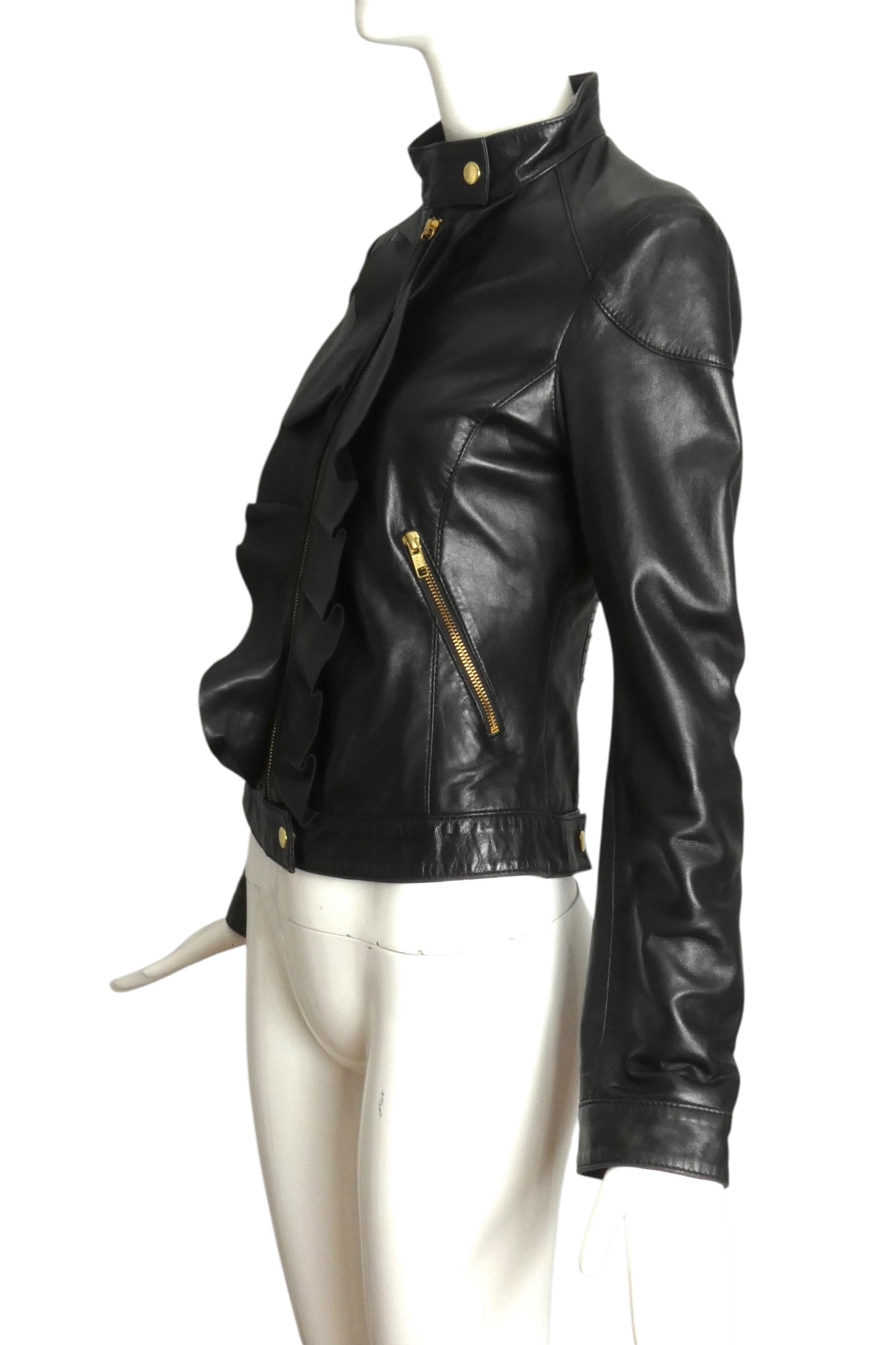 CHEAP & CHIC MOSCHINO- NWT Black Ruffle Leather Jacket, Size 6