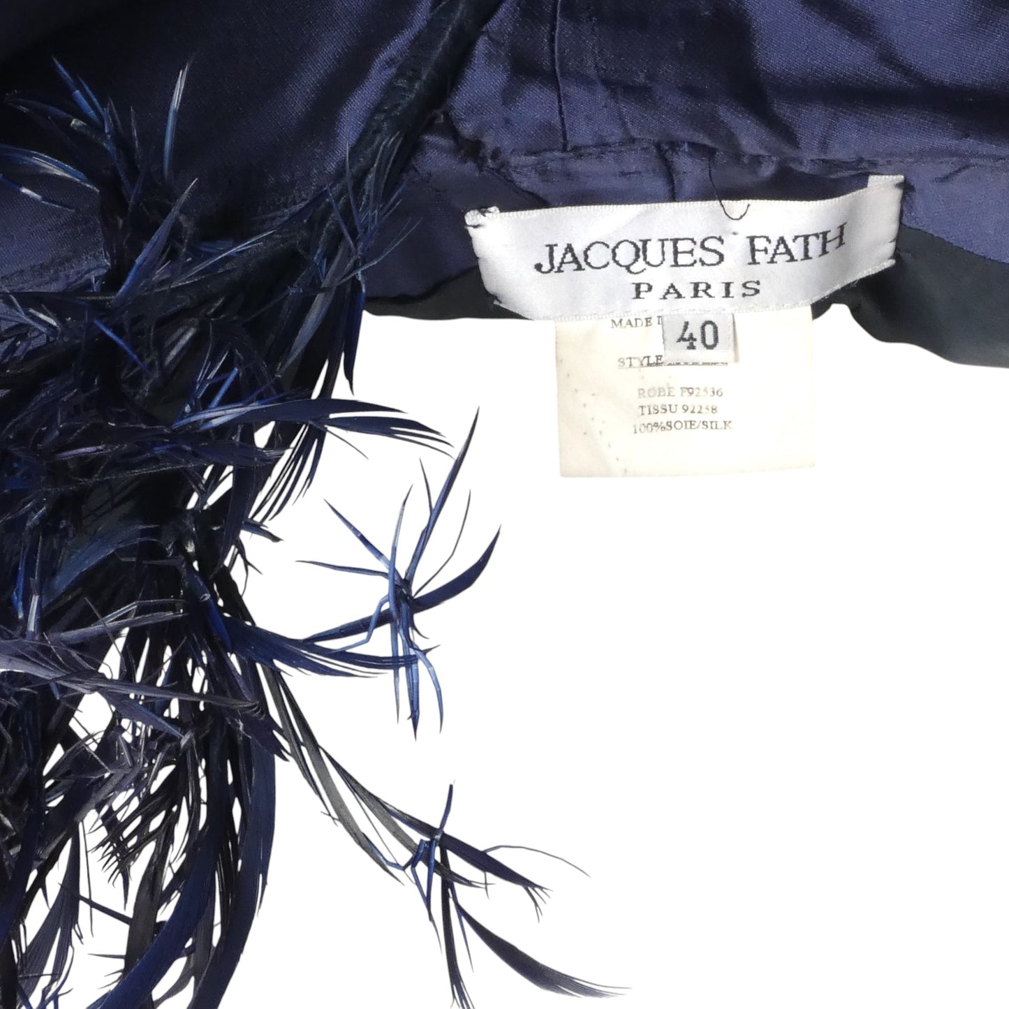 JACQUES FATH- 1998 Navy Tafetta Trained Evening Gown, Size 10