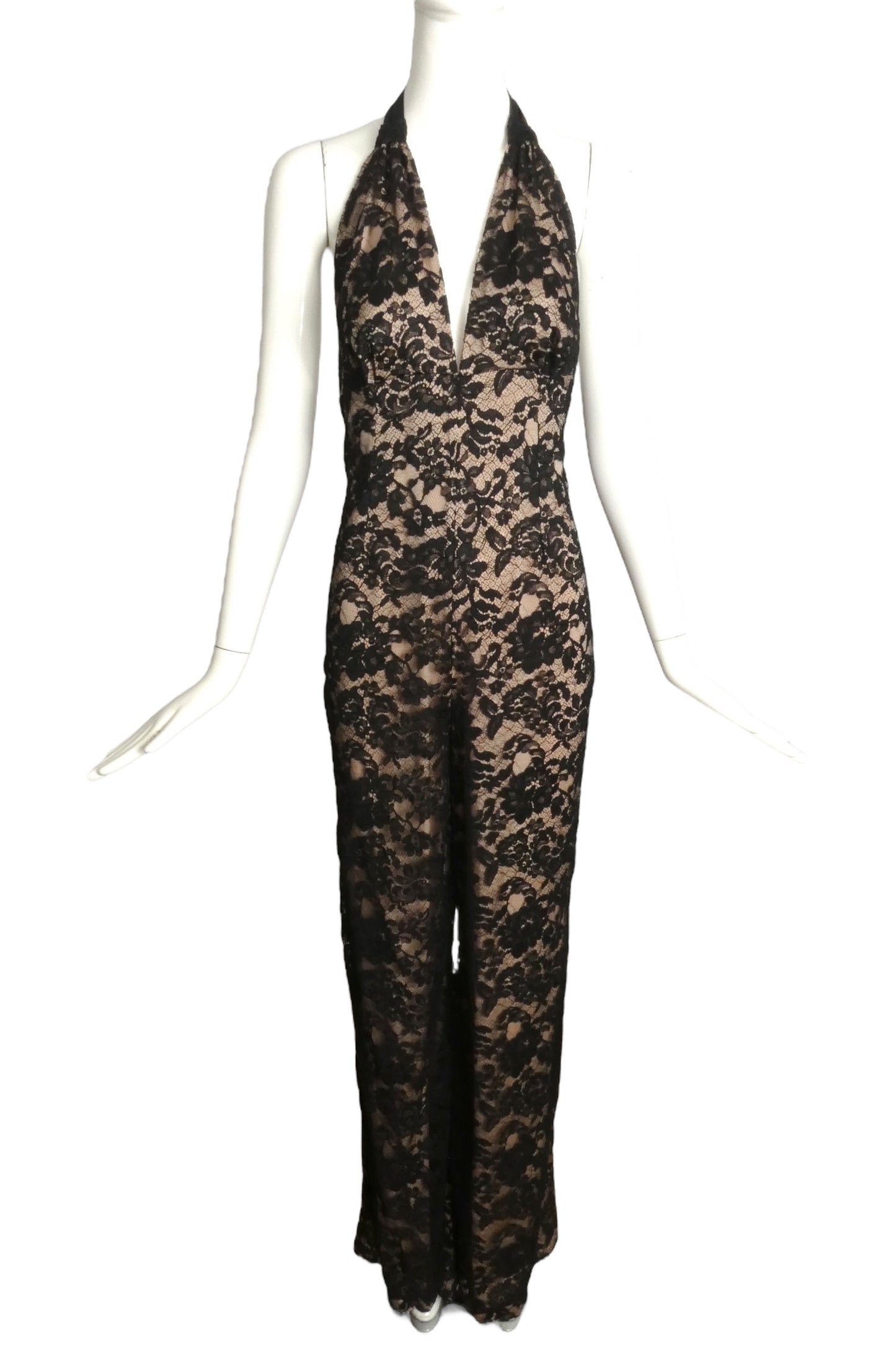 TEMPERLEY LONDON- NWT 2015 Black Lace Halter Jumpsuit, Size 6