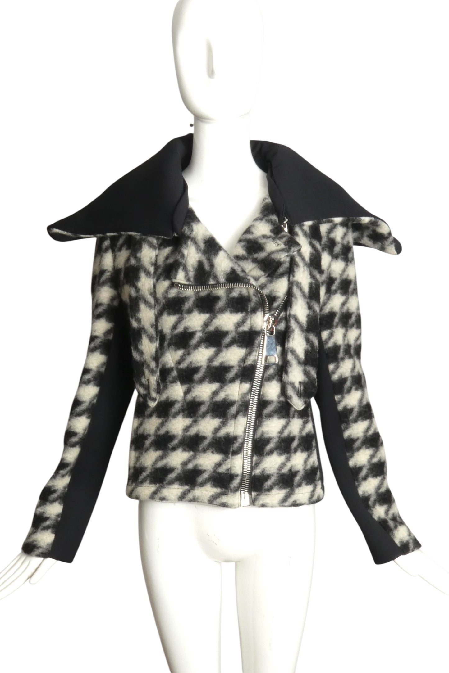JC de CASTELBAJAC- NWT 2013 Houndstooth Fleece Moto Jacket, Size 14