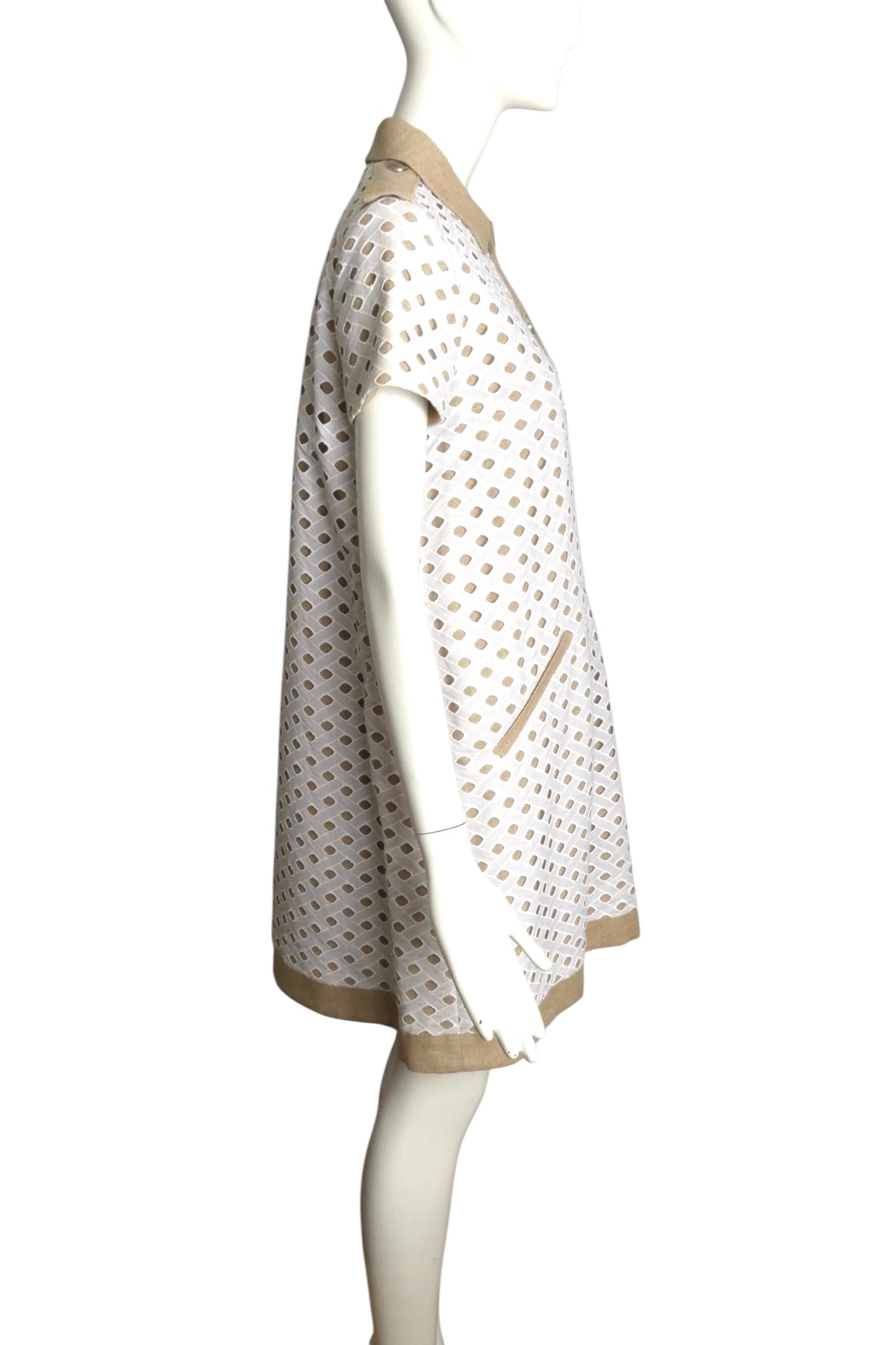 JC de CASTELBAJAC- NWT 2014 Eyelet Linen Trapeze Dress, Size 8