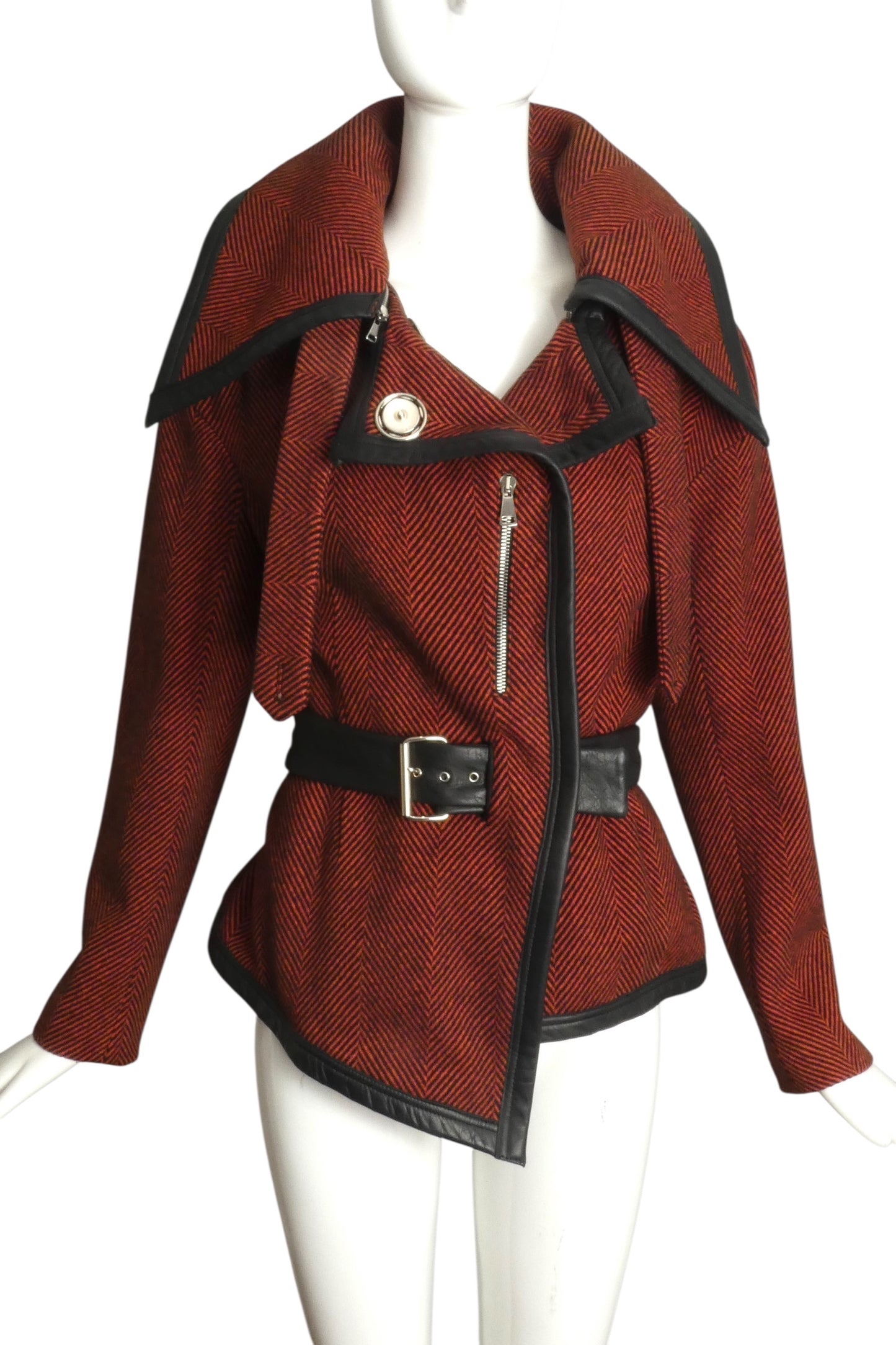 JC de CASTELBAJAC- NWT Wool Chevron Belted Jacket, Size 12