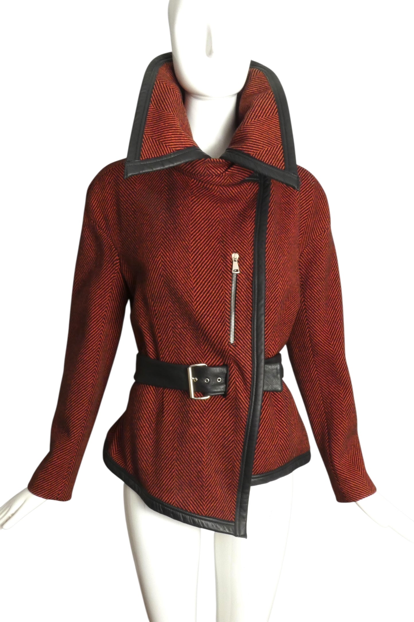 JC de CASTELBAJAC- NWT Wool Chevron Belted Jacket, Size 12
