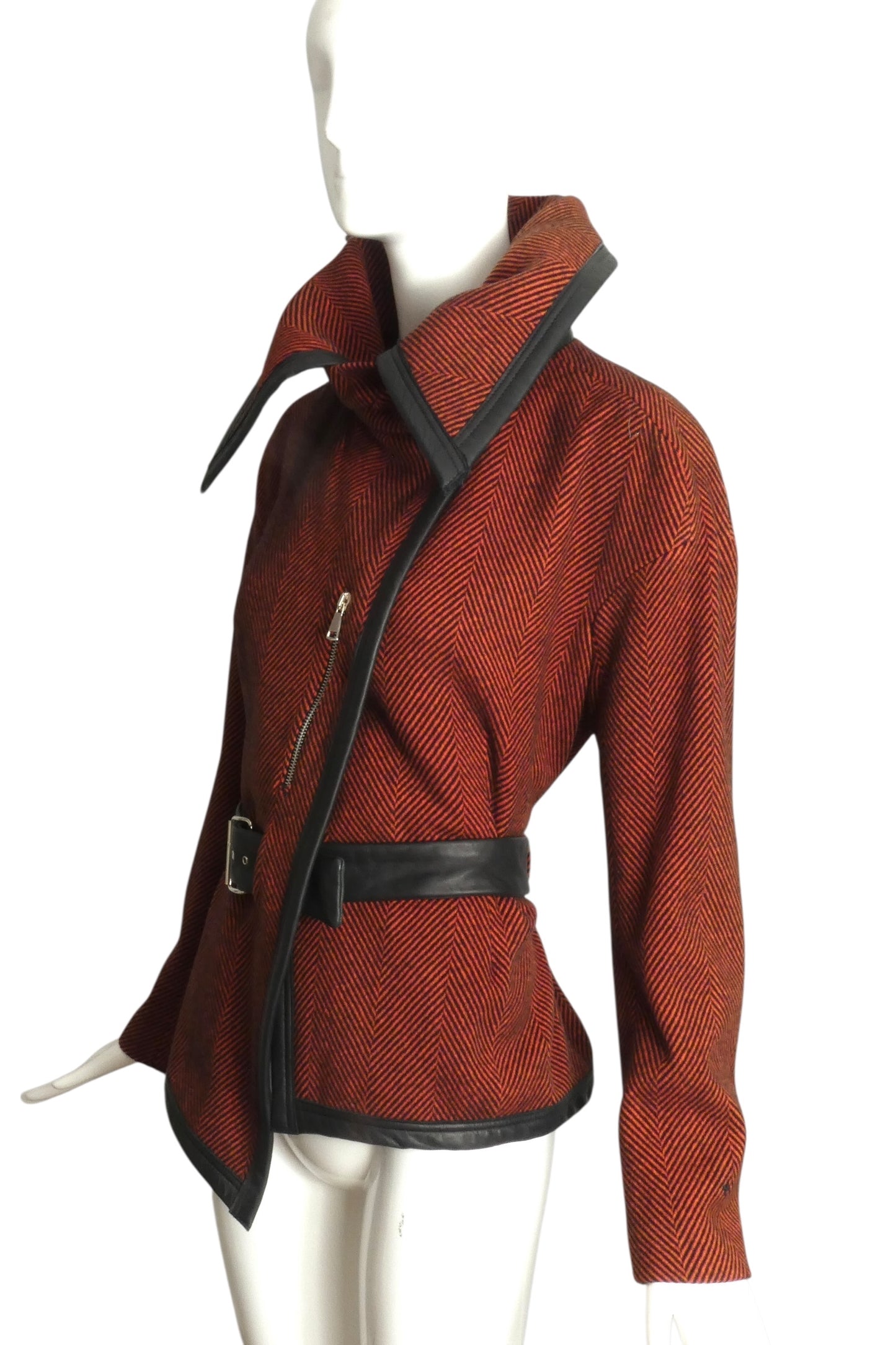 JC de CASTELBAJAC- NWT Wool Chevron Belted Jacket, Size 12