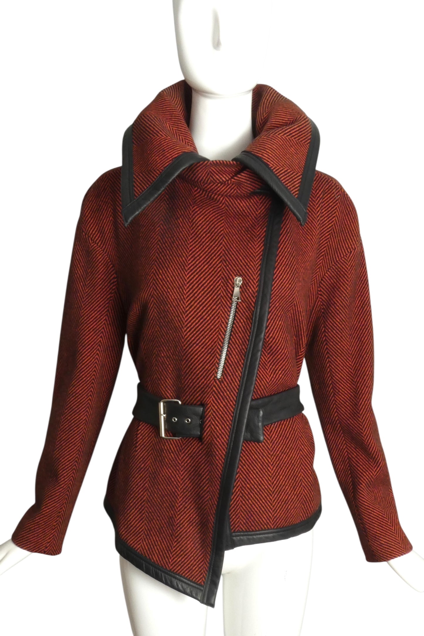 JC de CASTELBAJAC- NWT Wool Chevron Belted Jacket, Size 12