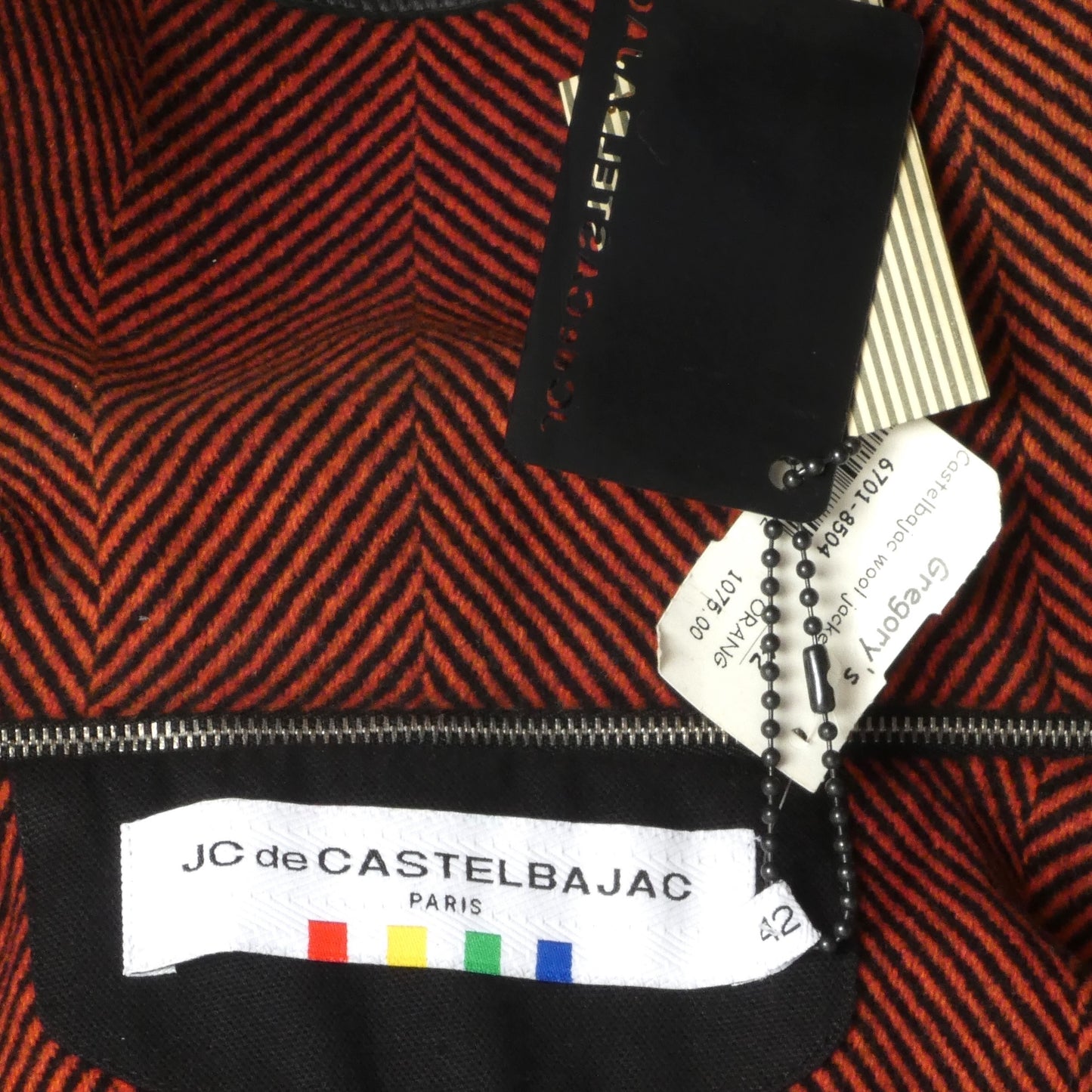 JC de CASTELBAJAC- NWT Wool Chevron Belted Jacket, Size 12