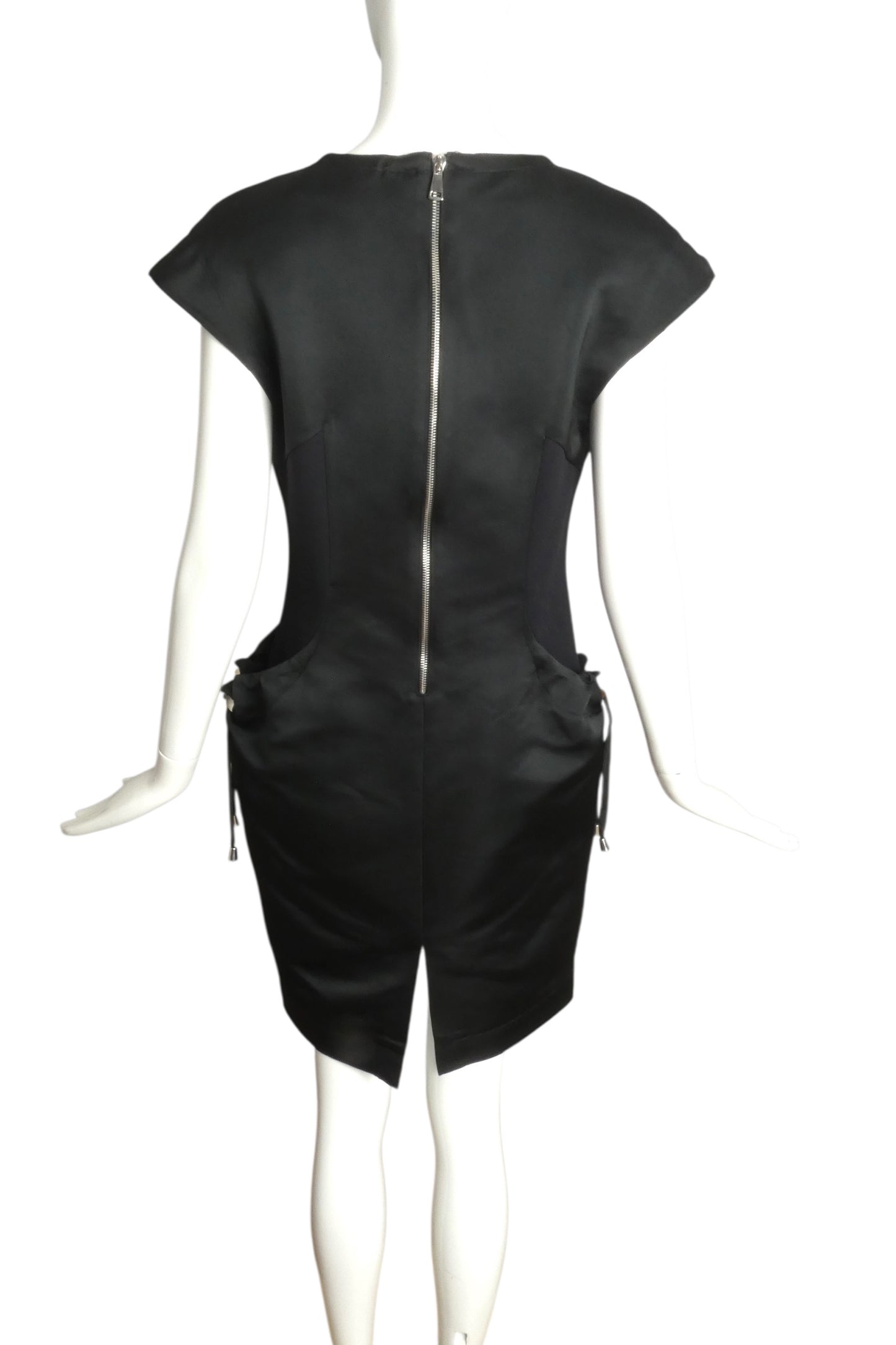 JC DE CASTELBAJAC- NWT Black Satin Drawstring Dress, Size 10