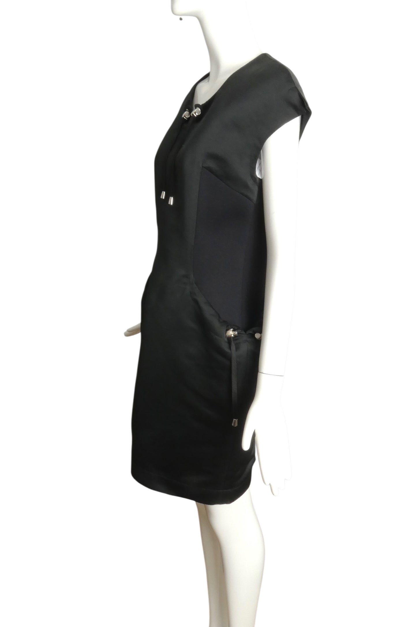 JC DE CASTELBAJAC- NWT Black Satin Drawstring Dress, Size 10