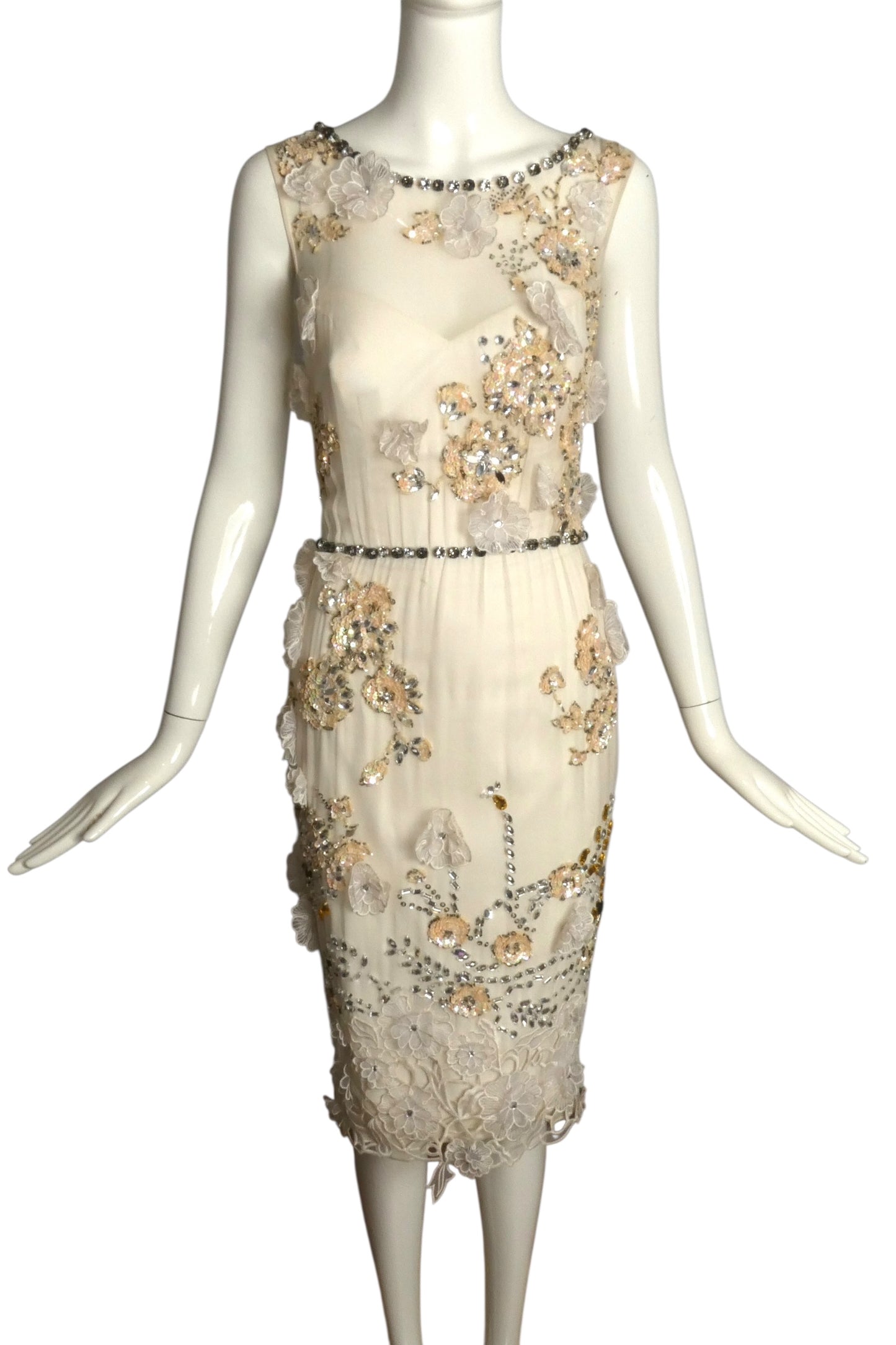 MANDALAY-NWT Beaded Floral Chiffon Dress, Size 4