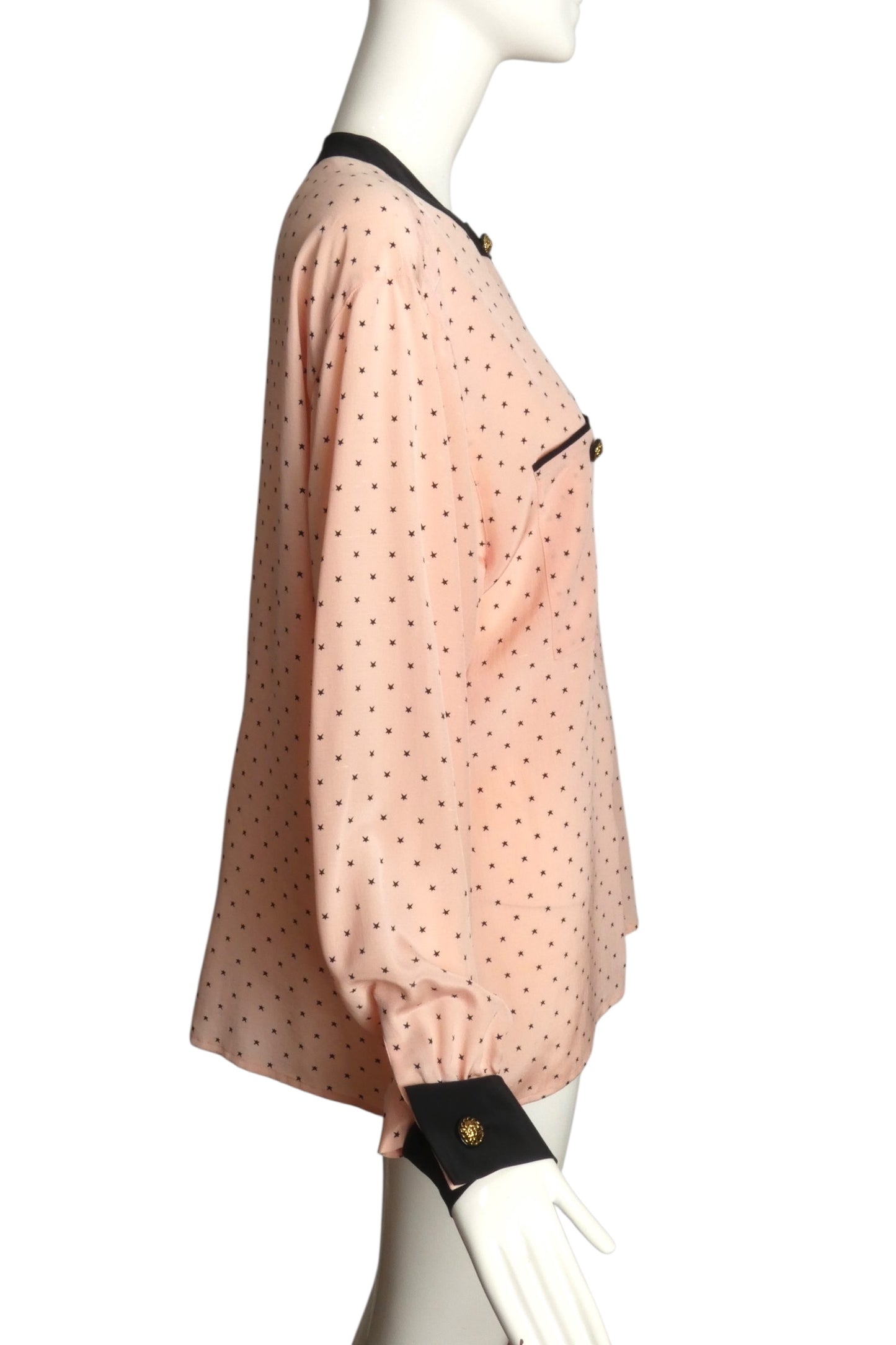AKRIS- 1980s Printed Silk Blouse, Size 14