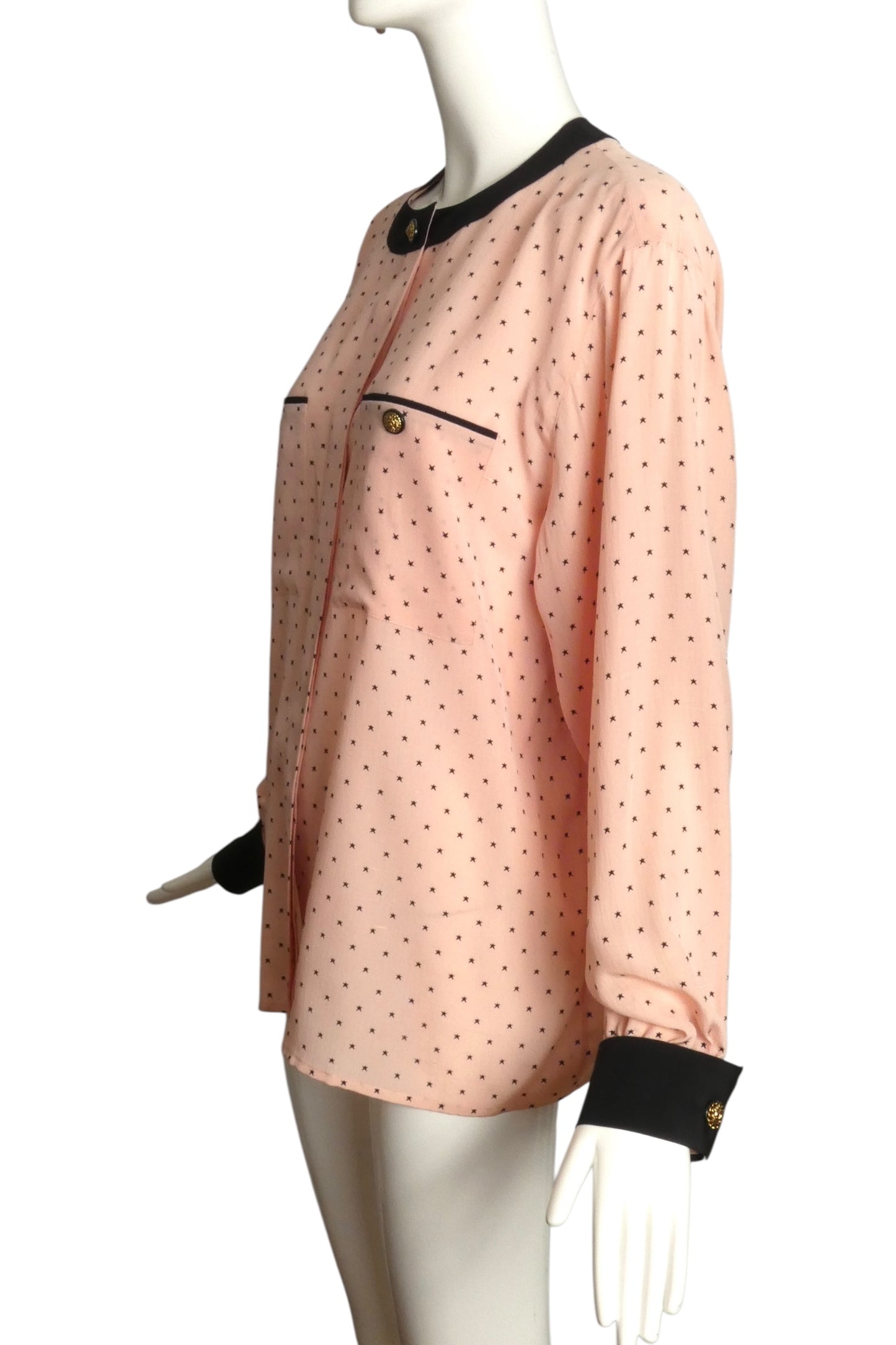 AKRIS- 1980s Printed Silk Blouse, Size 14