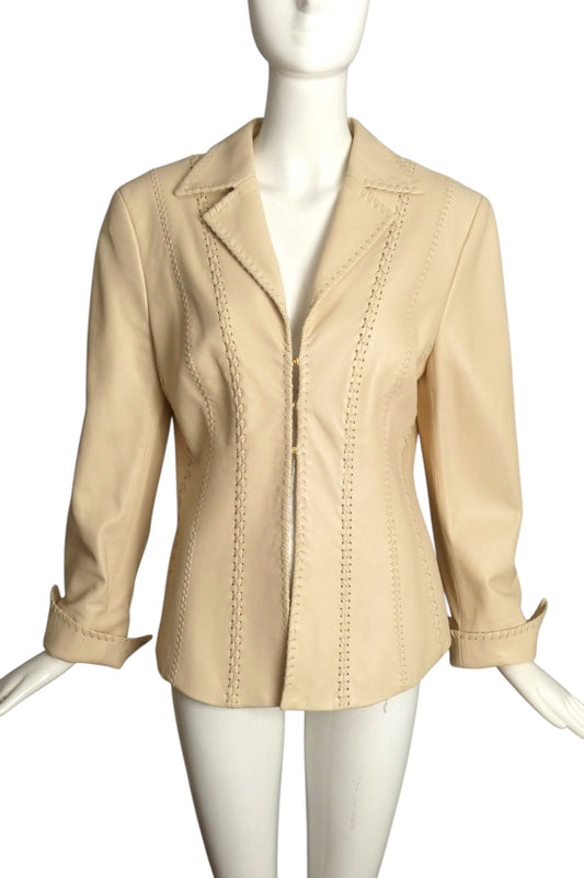 ESCADA- Ivory Leather Blazer, Size 8