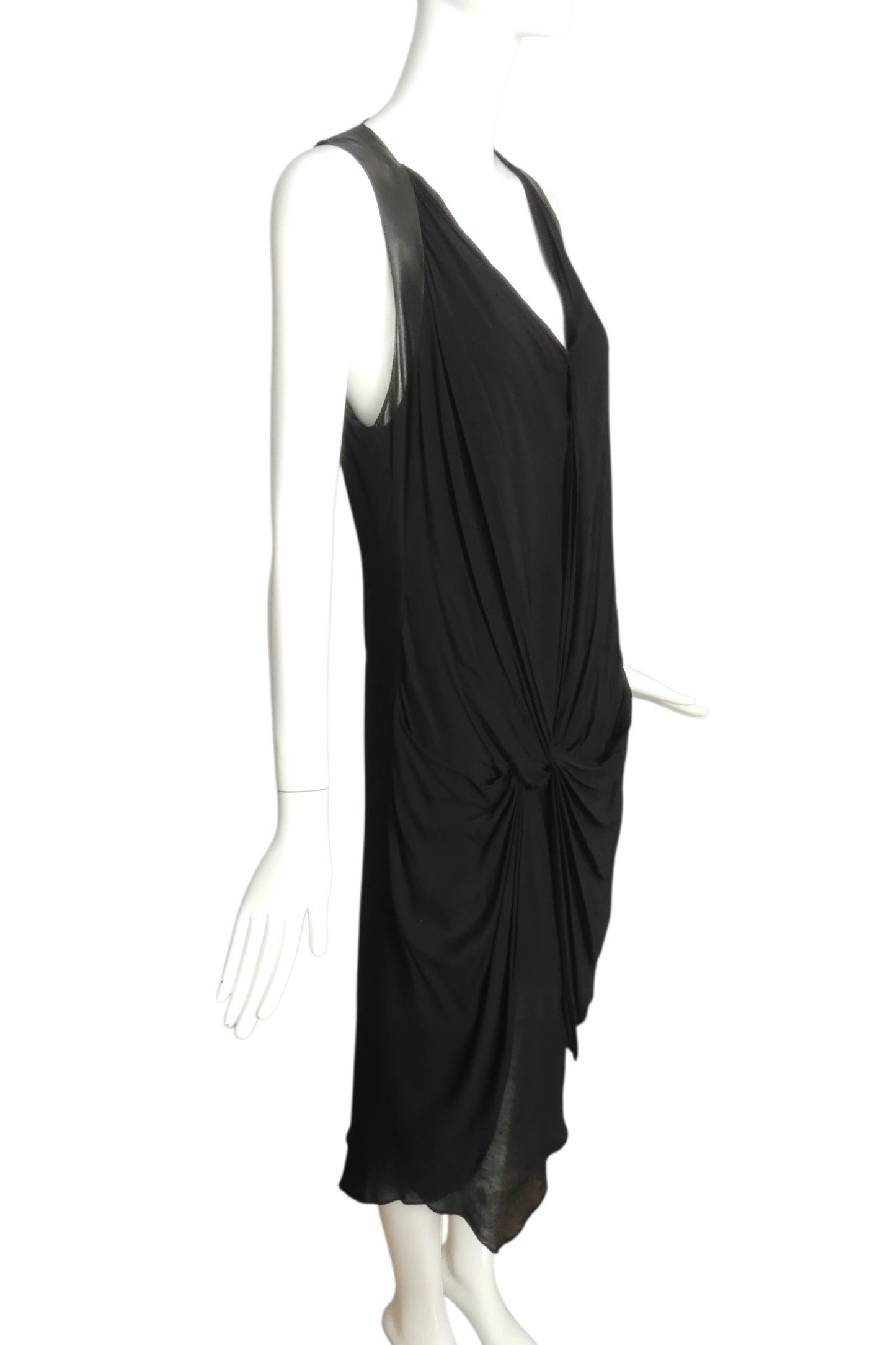 HELMUT LANG- NWT Black Jersey Knit & Leather Dress, Size 8