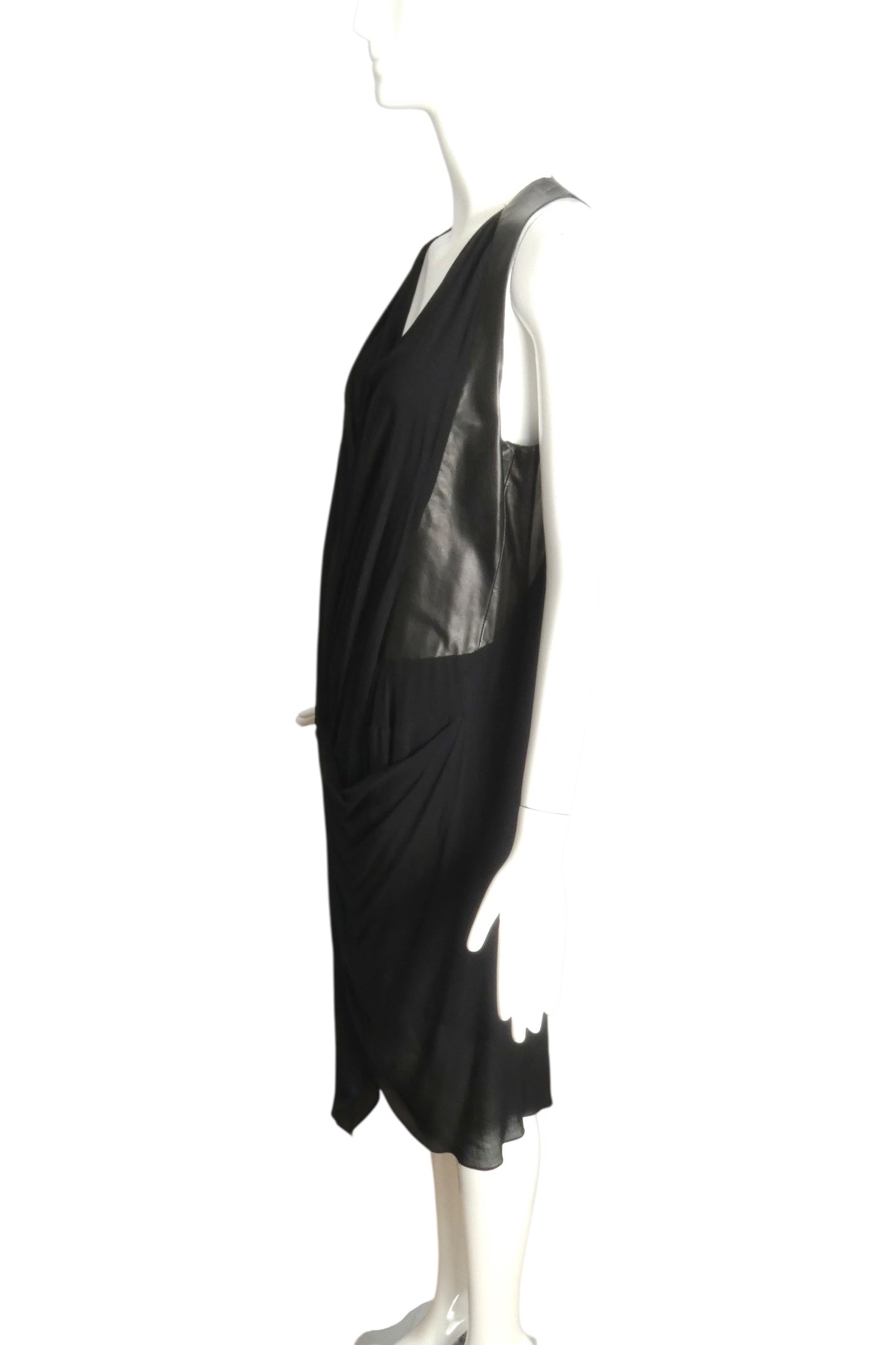 HELMUT LANG- NWT Black Jersey Knit & Leather Dress, Size 8
