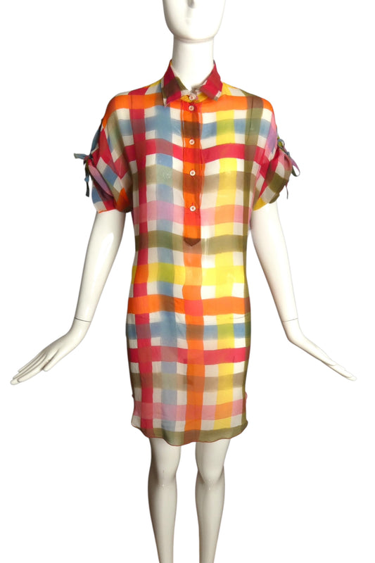 MOSCHINO CHEAP & CHIC- Multi Color Chiffon Shirt Dress, Size 4