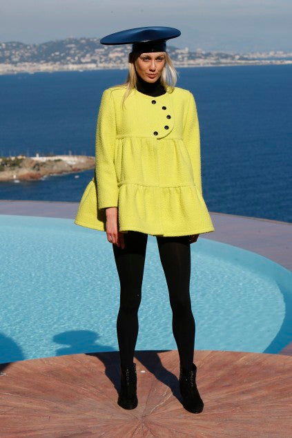 PIERRE CARDIN (HAUTE COUTURE)-2009 Yellow Textured Wool Jacket, Size-8