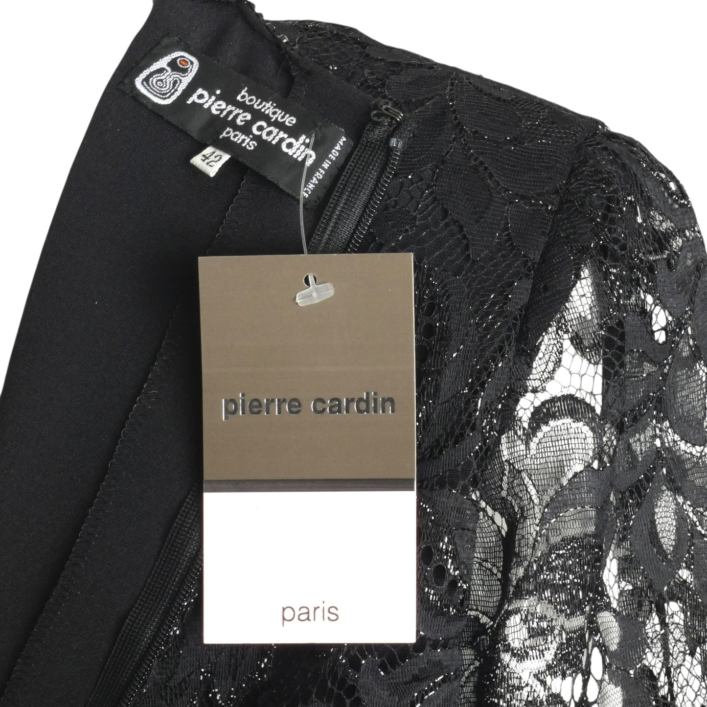 PIERRE CARDIN BOUTIQUE-1990s Black Lace & Rhinestone Dress, Size-10