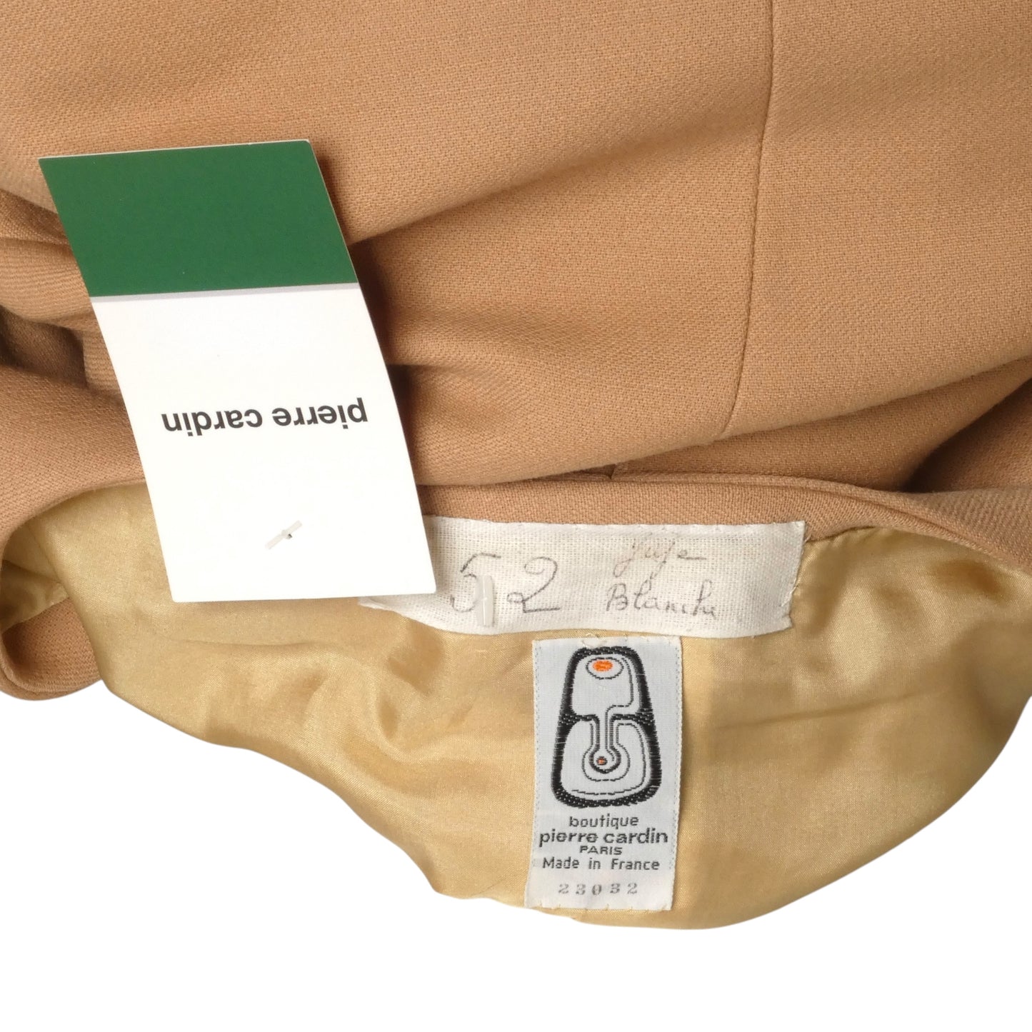 PIERRE CARDIN Boutique-1996 Beige Sculptured Wool Jacket, Size-4