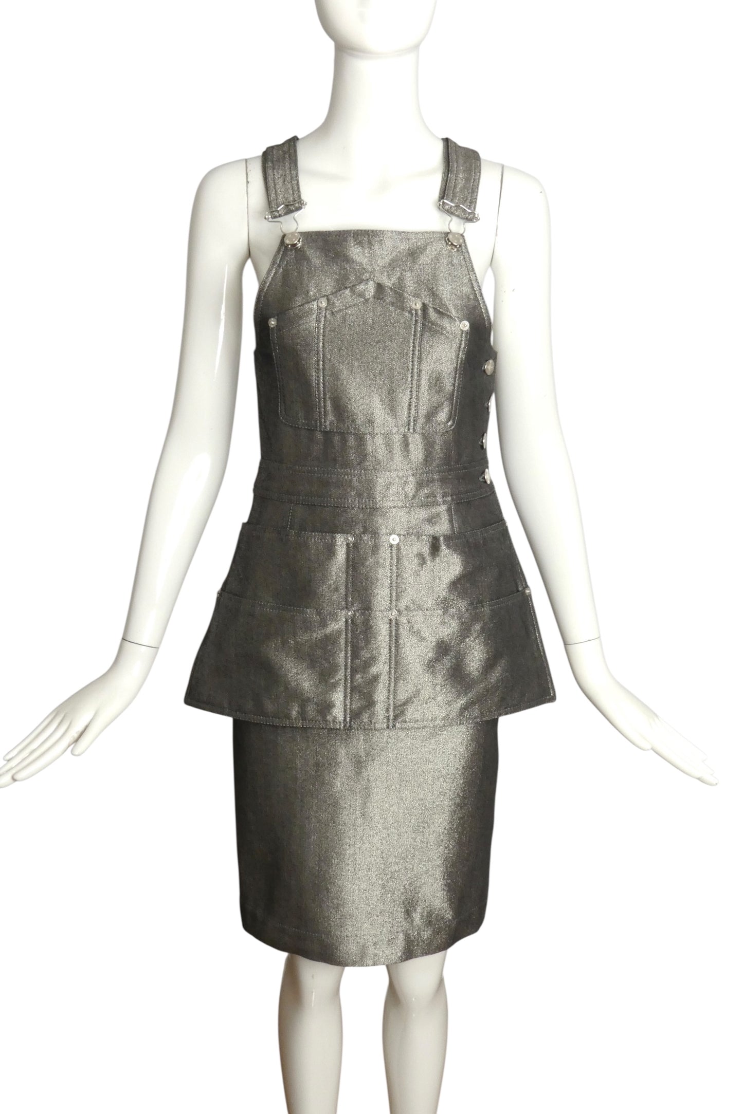MOSCHINO COUTURE- NWT 2016 Silver Metallic Overall Dress, Size 2