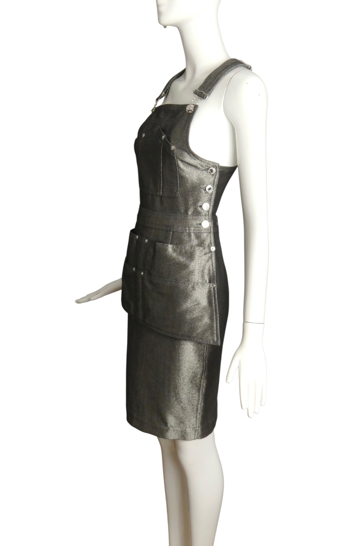 MOSCHINO COUTURE- NWT 2016 Silver Metallic Overall Dress, Size 2