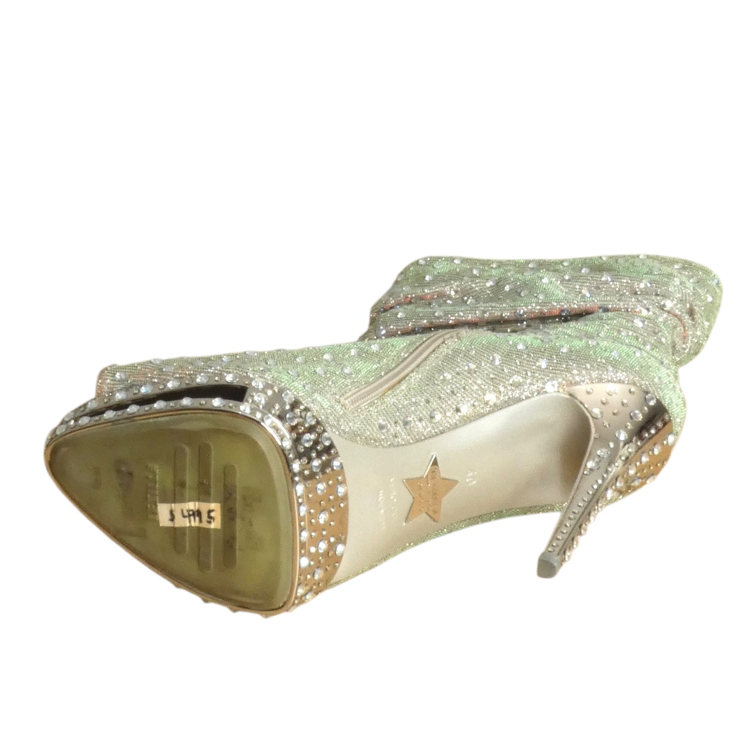 Crystal Lamé Slouch Boots, Size-40