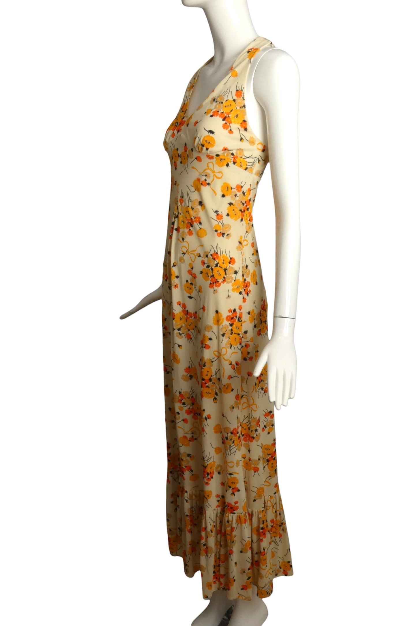 1970s Floral Knit Maxi Dress, Size-4