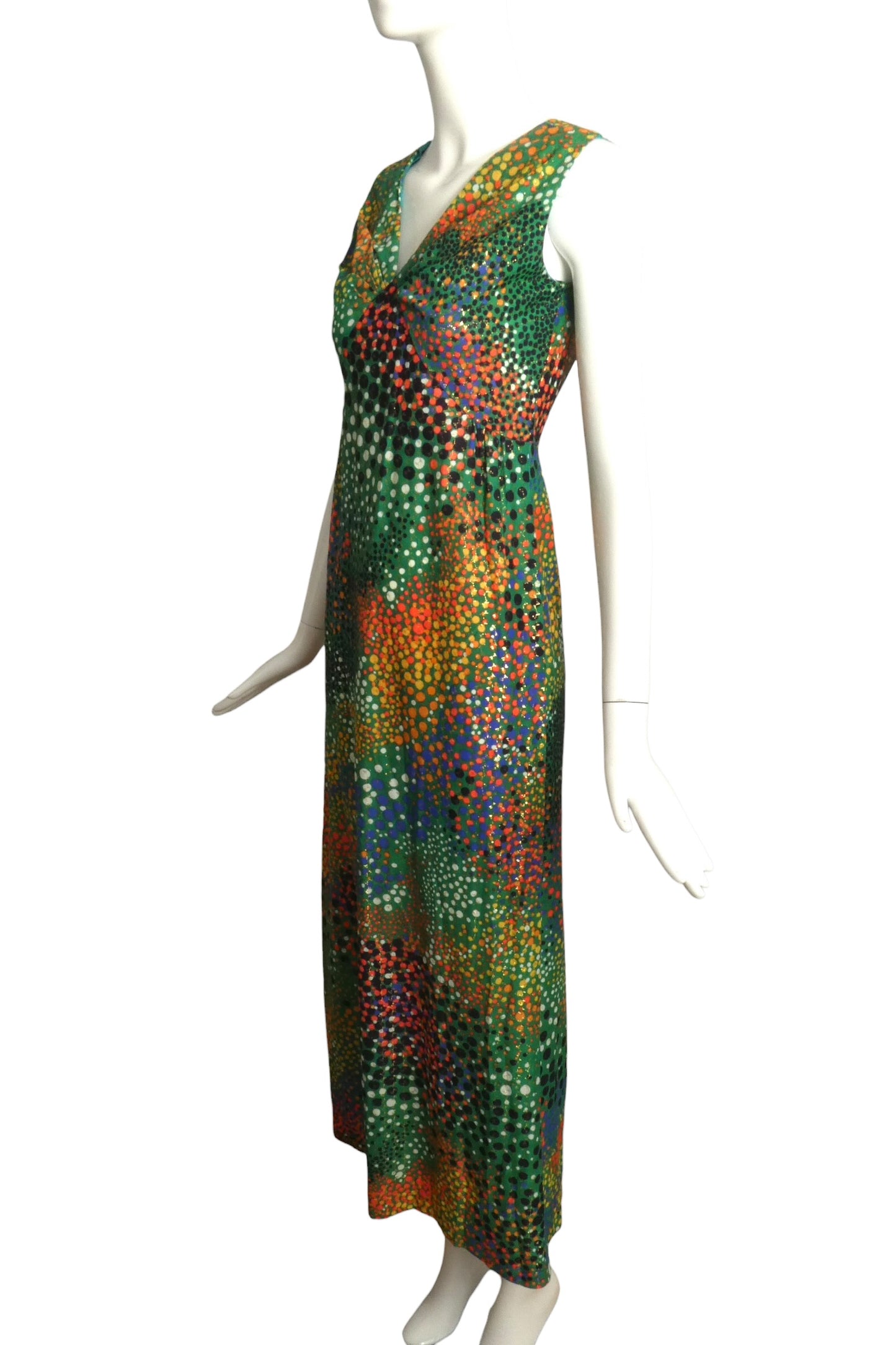 1970s Metallic Dot Maxi Dress, Size 4