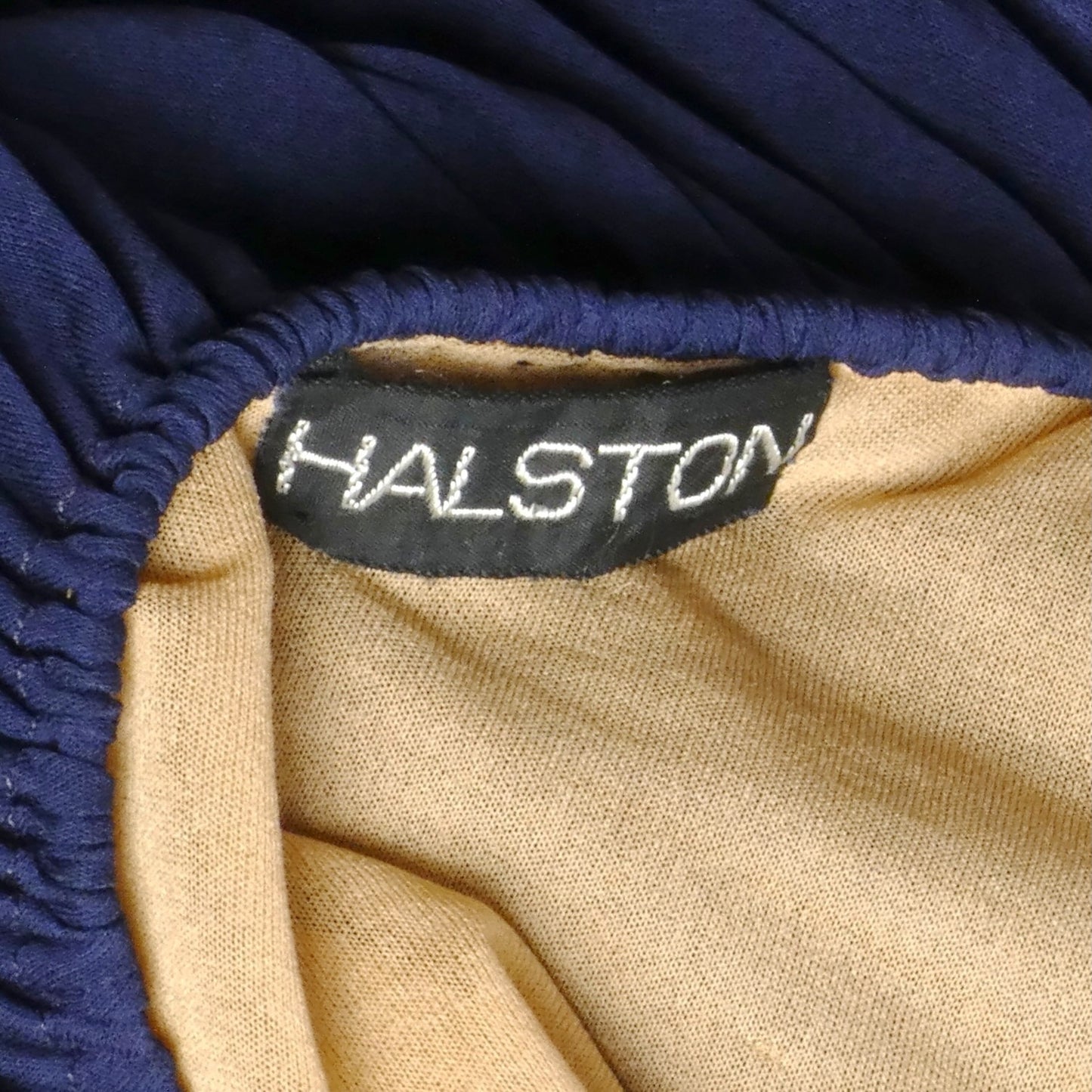 HALSTON- 1970s Blue Silk Jersey Pleat Dress, Size 8