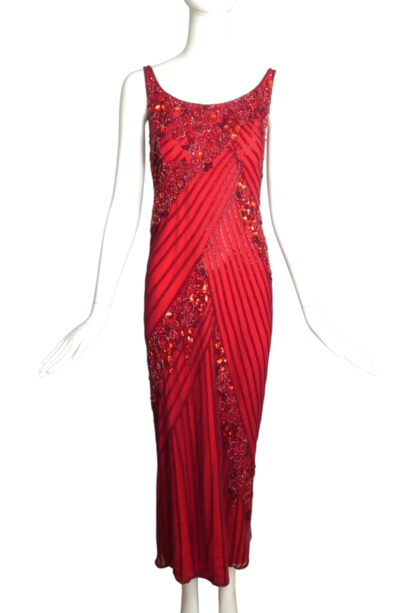 open lace back dress 2001 Red Beaded Evening Gown, Size 2P – MARTINI CONSIGNMENT