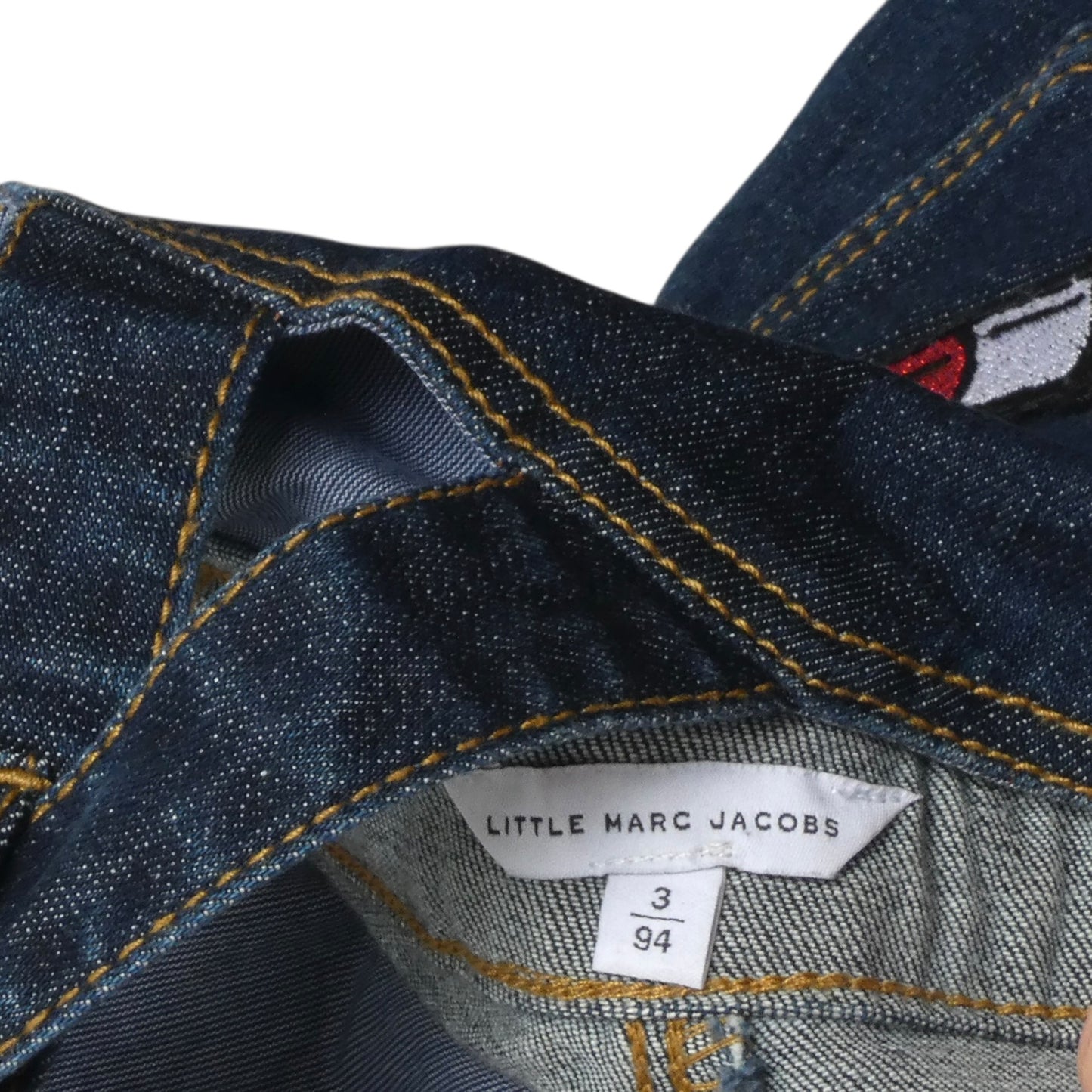 Blue Denim Patch Overalls, Size 3