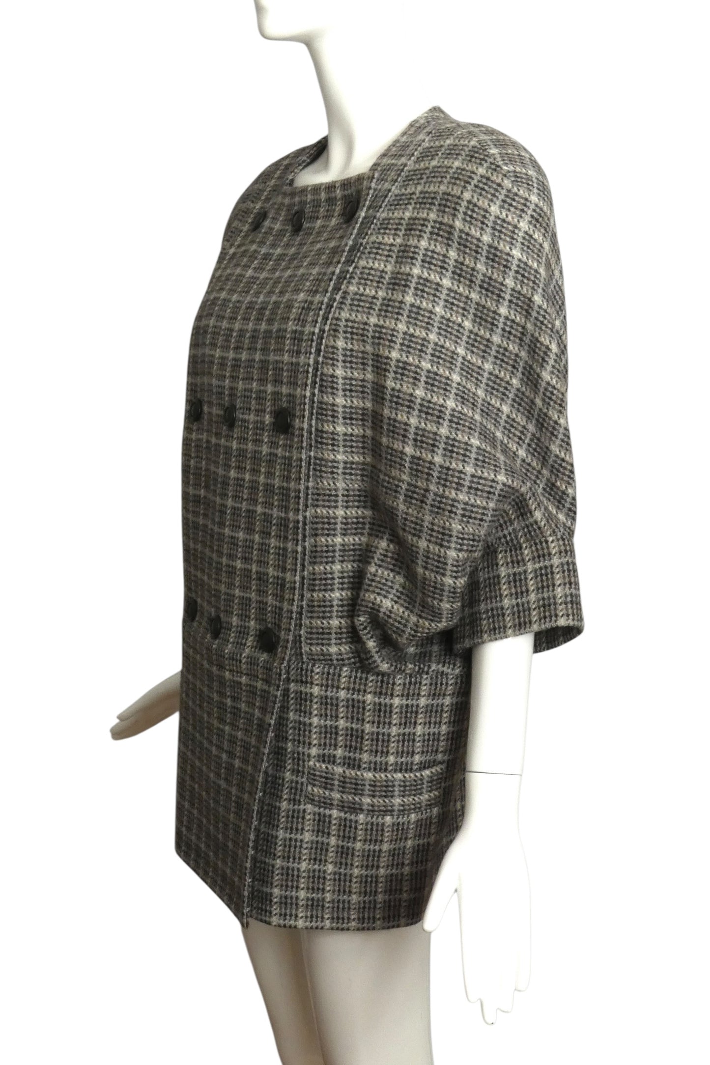 PIERRE CARDIN- 2000 Grey Wool Plaid Coat, Size 10