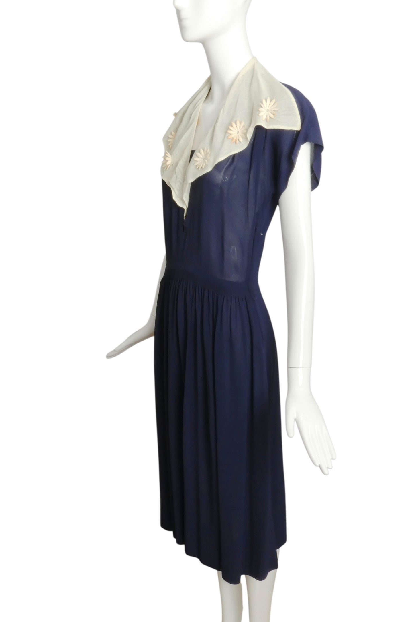 1940s Navy & Ivory Rayon Dress, Size 6