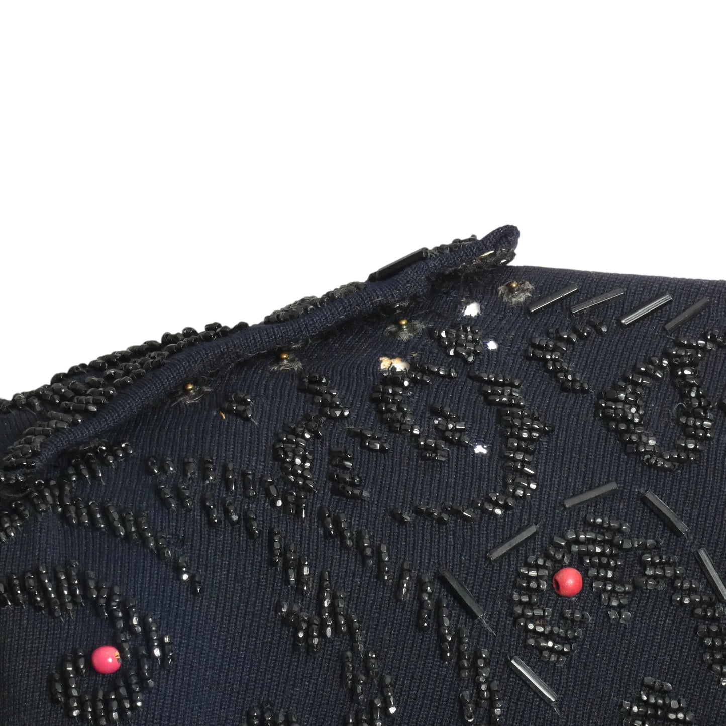 1920s AS IS Navy Wool Beaded Dress, Size 6