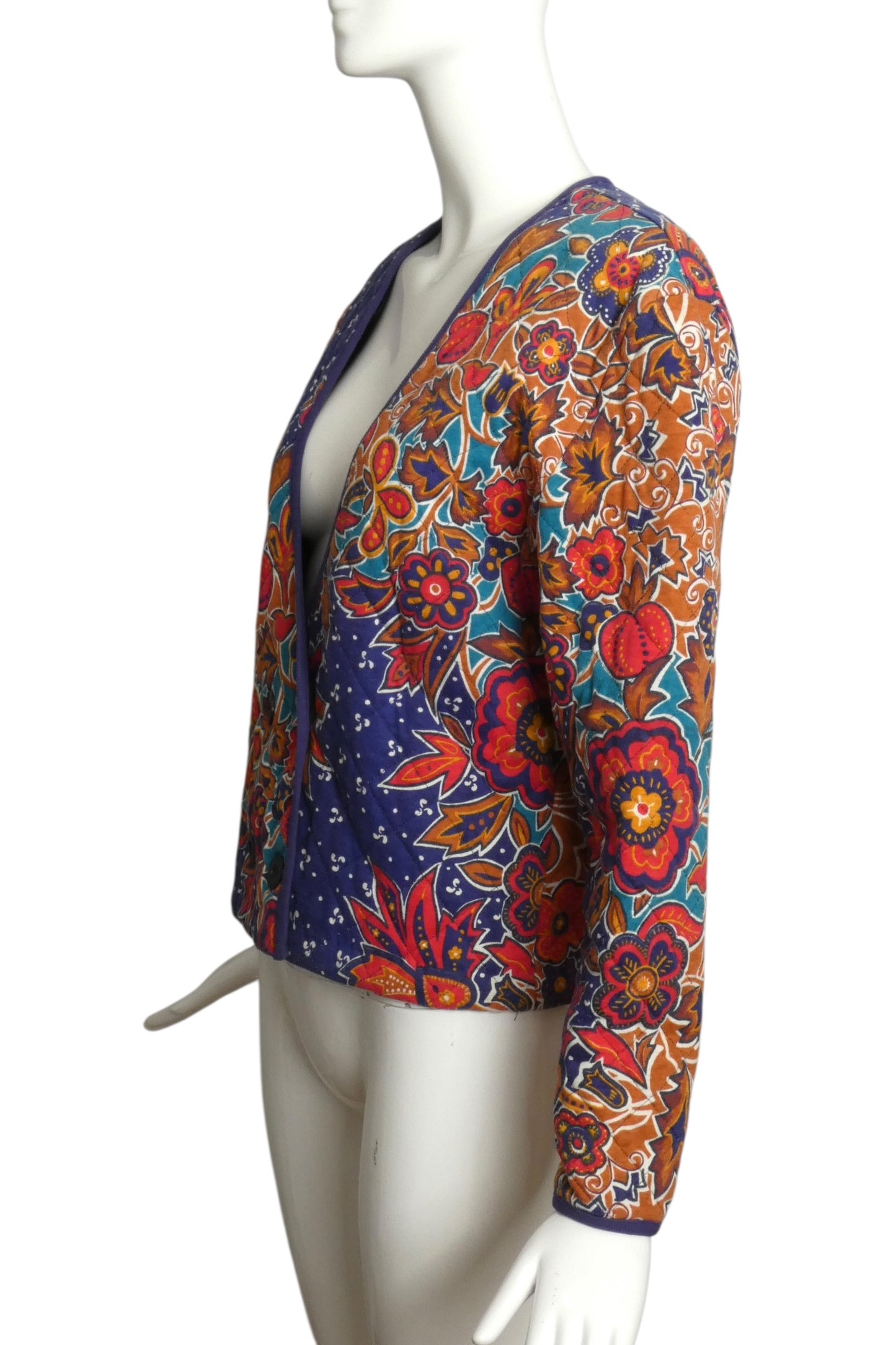 PIERRE CARDIN- 1980s Multi Color Quilted Cotton Jacket, Size 8