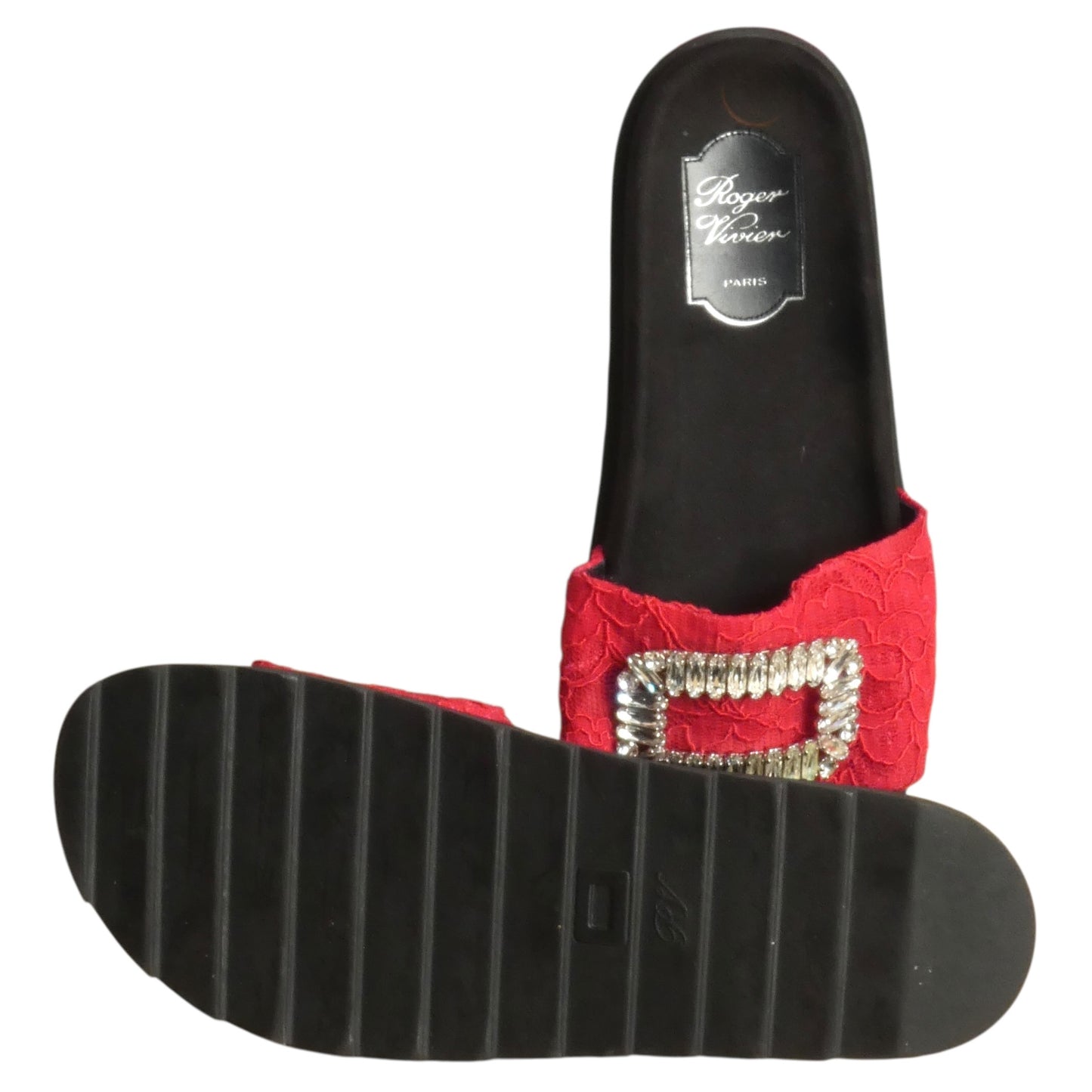 2010s Lace Pilgrim Buckle Slides, Size-40
