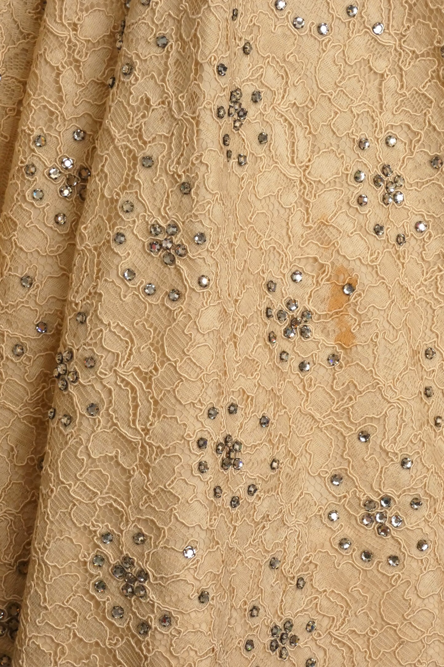 1950s Ivory Lace & Rhinestone Cocktail Dress, Size-6