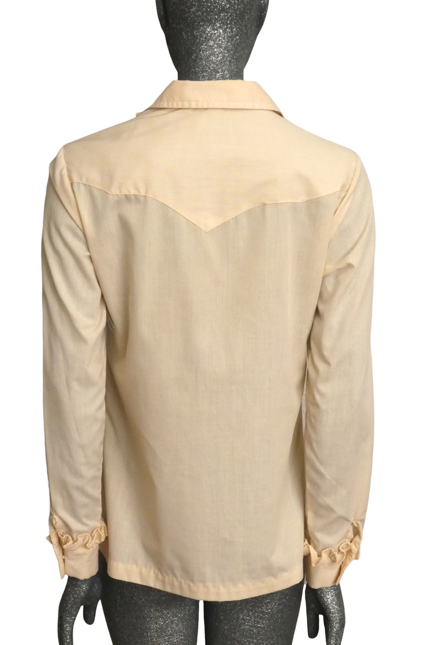 1970s Ivory Ruffle Front Blouse, Size-6