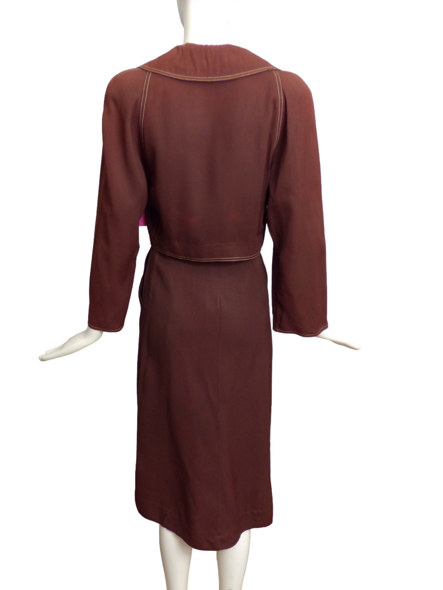 CLAIRE MCCARDELL- AS IS 1940s 3pc Brown Gaberdine Playsuit, Size 6