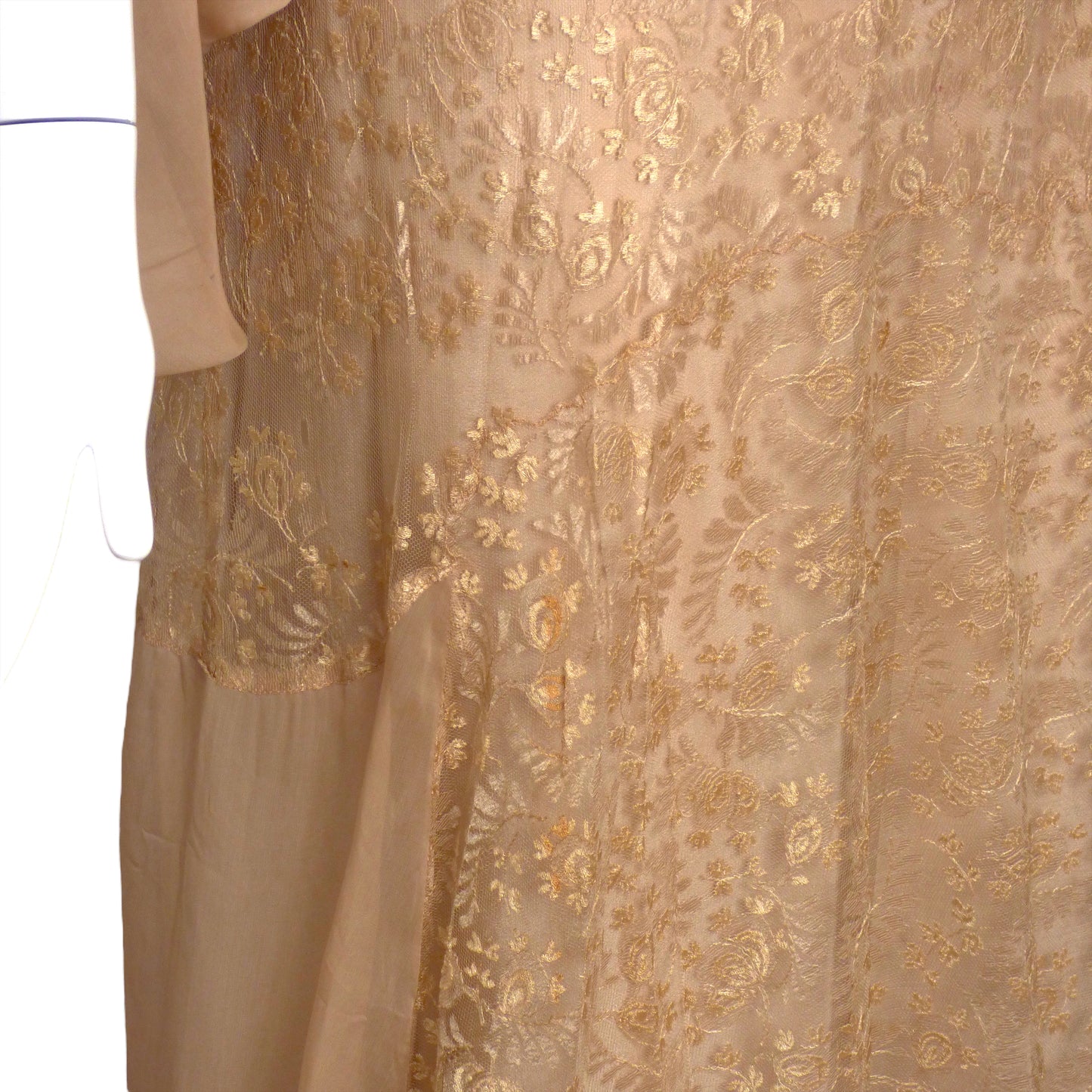 c.1930 Beige Lace & Chiffon Dress, Size-14