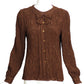 ADOLFO- 1980s Brown Crinkle Silk Blouse, Size 8