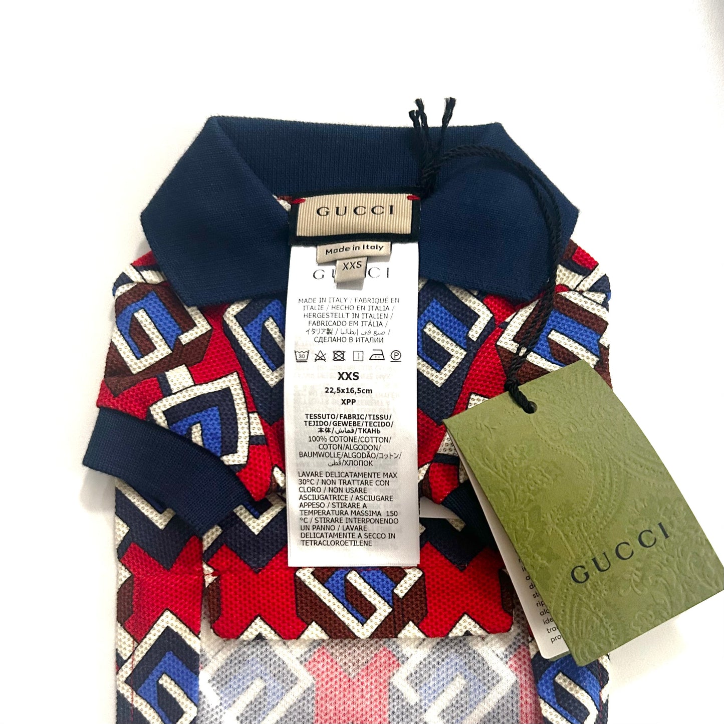 GUCCI- NWT 2022 Logo Print Doggie Polo Shirt, Size XXS