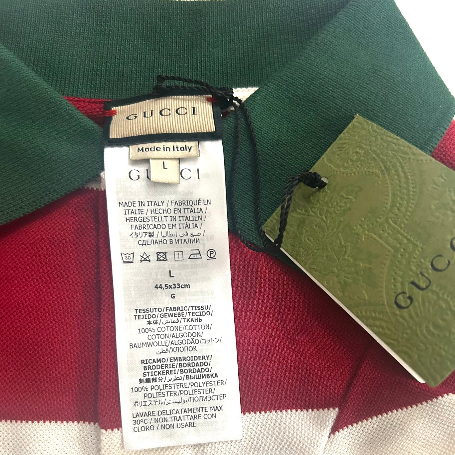 GUCCI- NWT 2022 Striped Dog Polo Shirt, Size Large